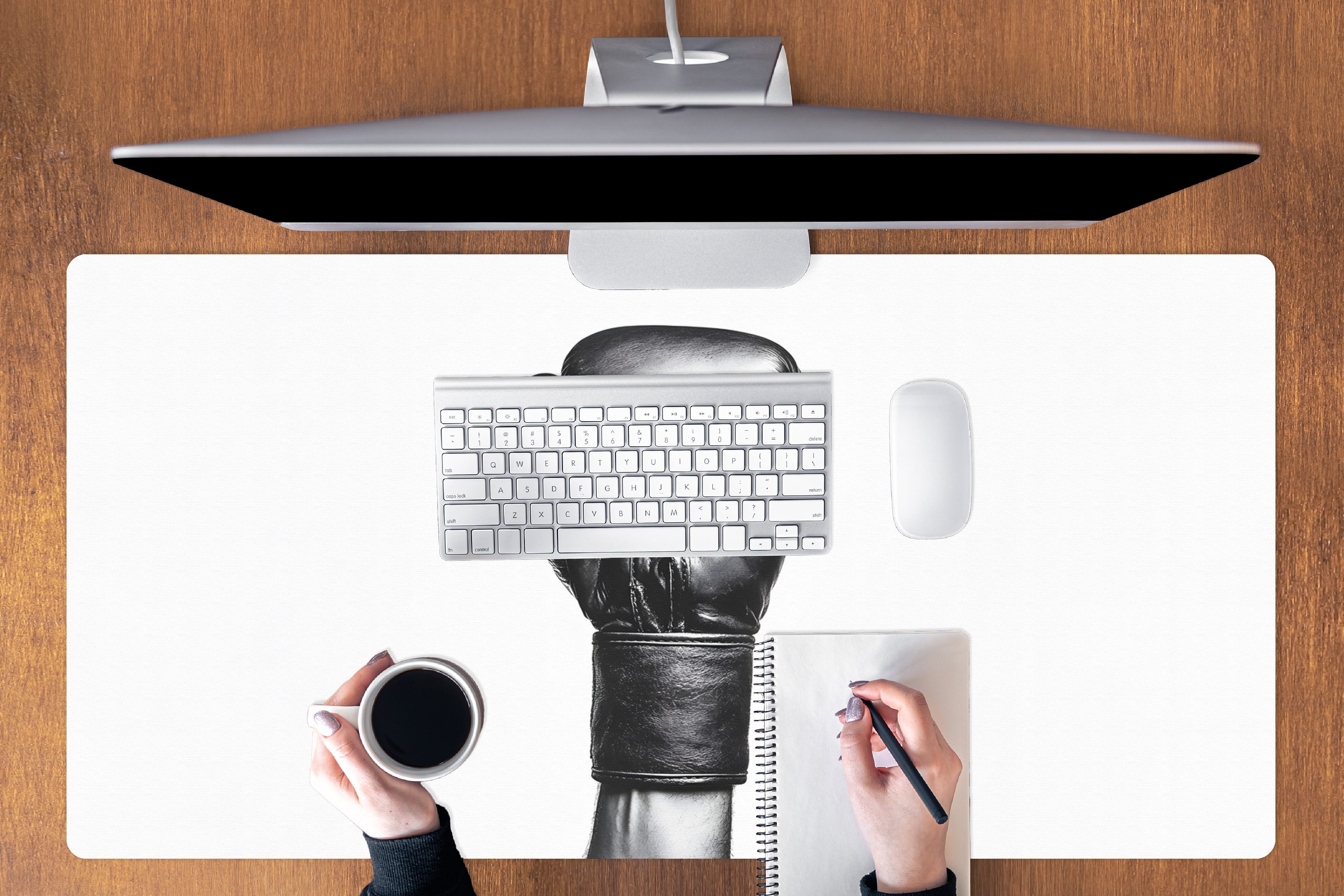 MuchoWow Mauspad Boxhandschuh - Schwarz - Hand (1-St), Mousepad mit Rutschfester Unterseite, Gaming XXL, Großes, 120x60 cm