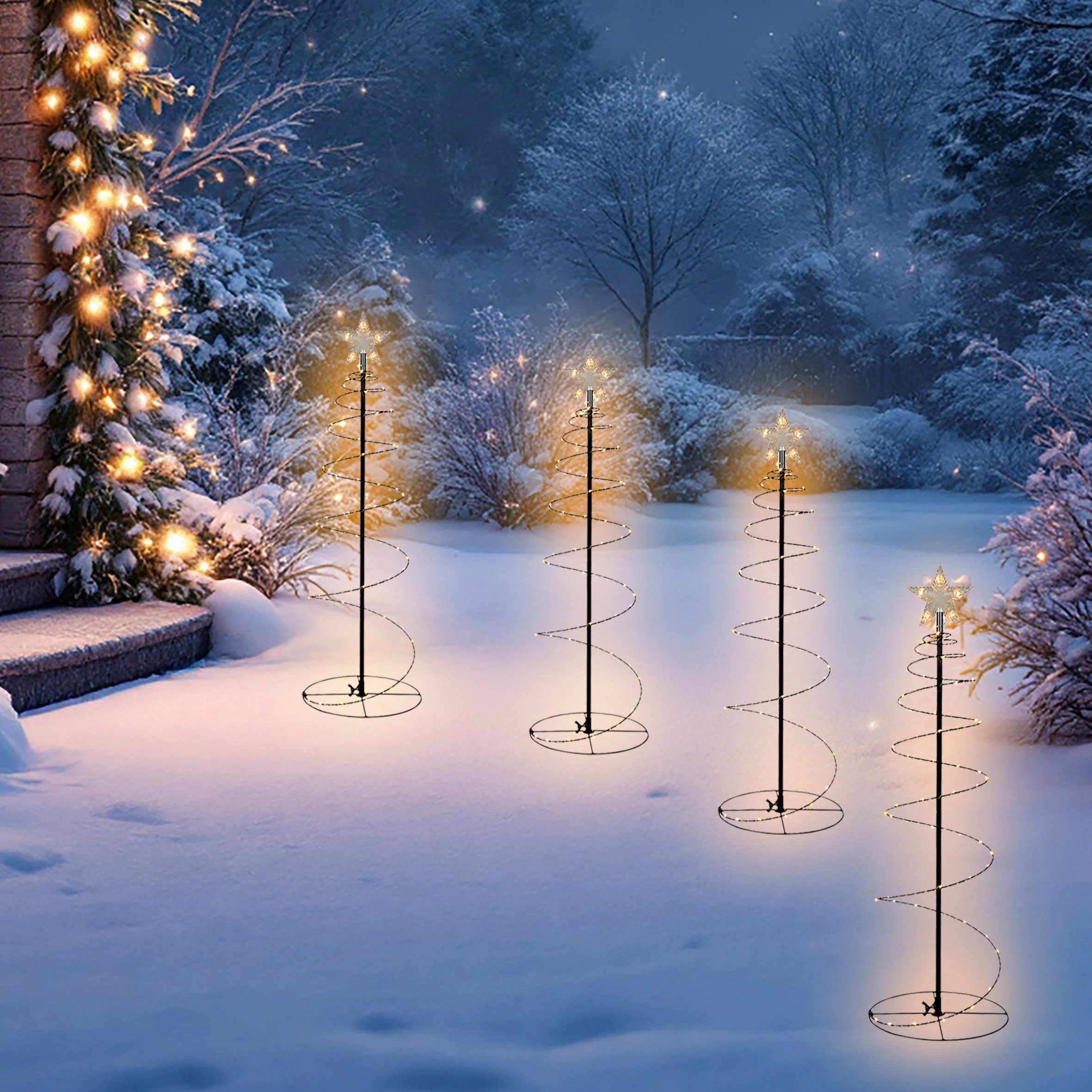 Spetebo LED Dekofigur Spiral Lichterbaum schwarz für Außen 60 cm, für Innen und Außen, LED fest integriert, warm weiß, mit Timer – Bild 4 von 5
