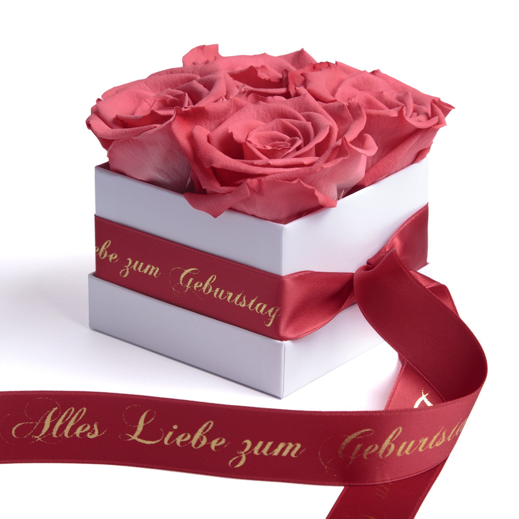 bis Dekoobjekt korall-rot Liebe haltbar Blumen Geburtstag zum SCHULZ Rosenbox Infinity 3 zu Rose Heidelberg Alles ROSEMARIE Echte Jahre Geschenk,