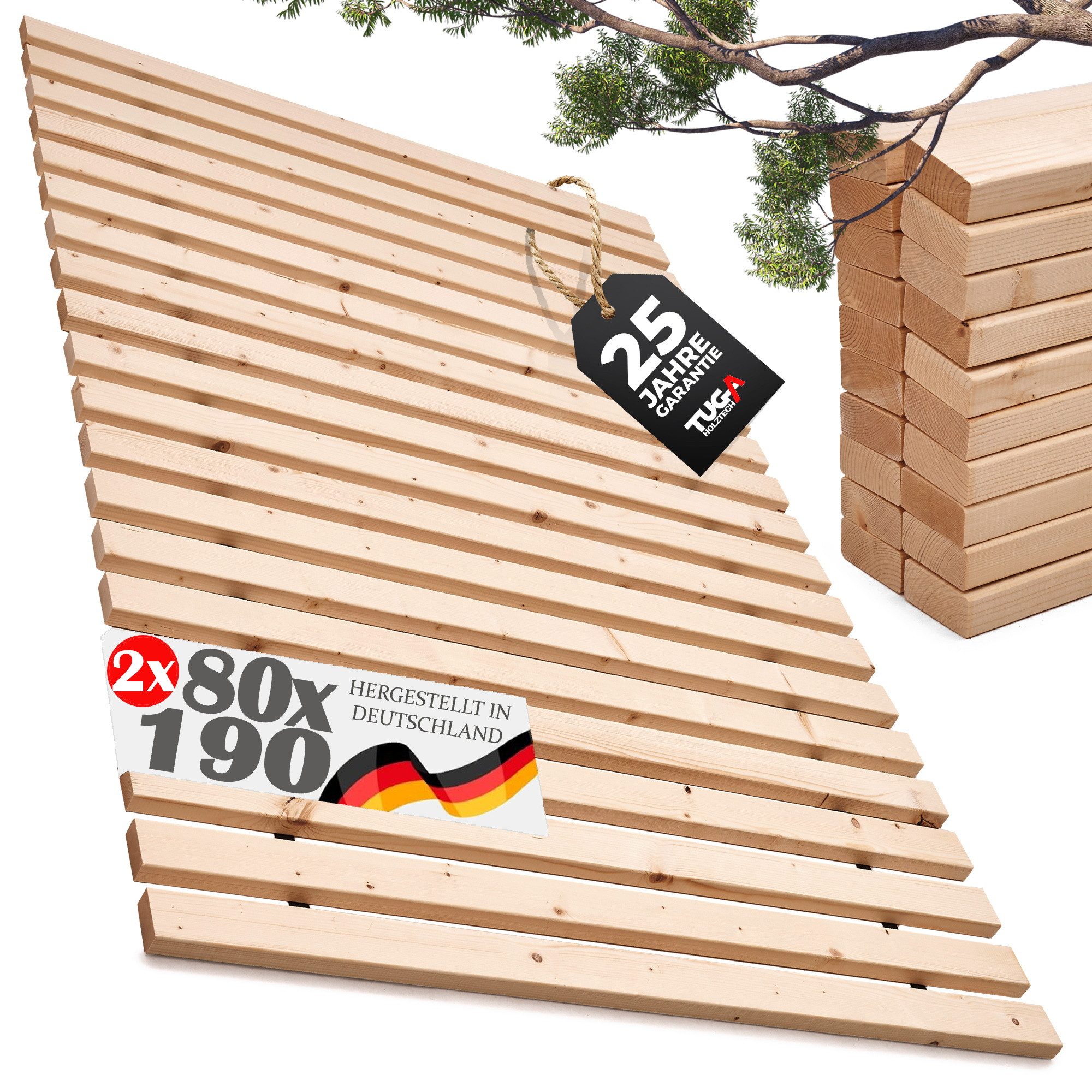 Rollrost Lattenrost Rolllattenrost 30mm 160 x 190 cm (2x 80x190 cm) 500kg Bett, TUGA-Holztech, Breite 70 80 90 100 120 140 160 180 200 cm Länge 190 200 210 220 cm