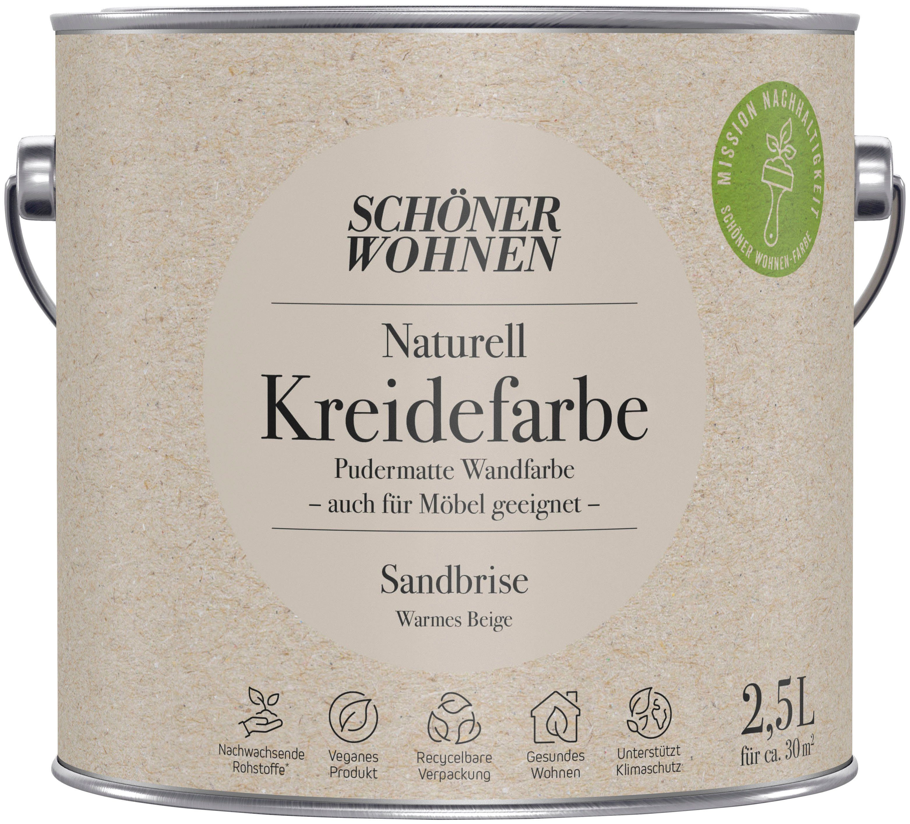 SCHÖNER WOHNEN-Kollektion Wand- und Deckenfarbe Naturell Kreidefarbe, 2,5  Liter, pudermatt, auch für Möbel geeignet, German Brand Award 2023