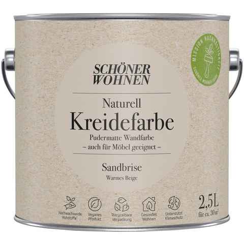 SCHÖNER WOHNEN FARBE Wand- und Deckenfarbe Naturell Kreidefarbe, 2,5 Liter, pudermatt, auch für Möbel geeignet, German Brand Award 2023