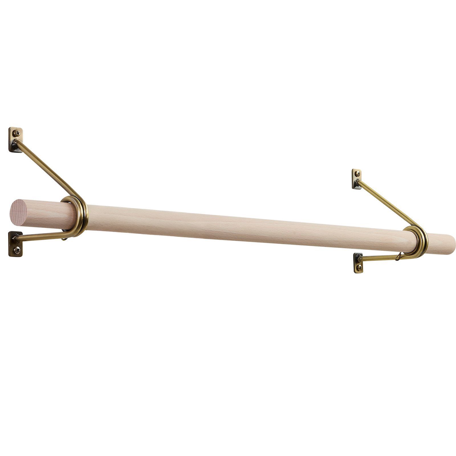 SO-TECH® Wandgarderobe 120 x 150 mm mit Ø 30 mm Kleiderstange aus Holz (Spar-Set, 1 St), Antik Gold mit 50 cm Garderobenstange aus Buche