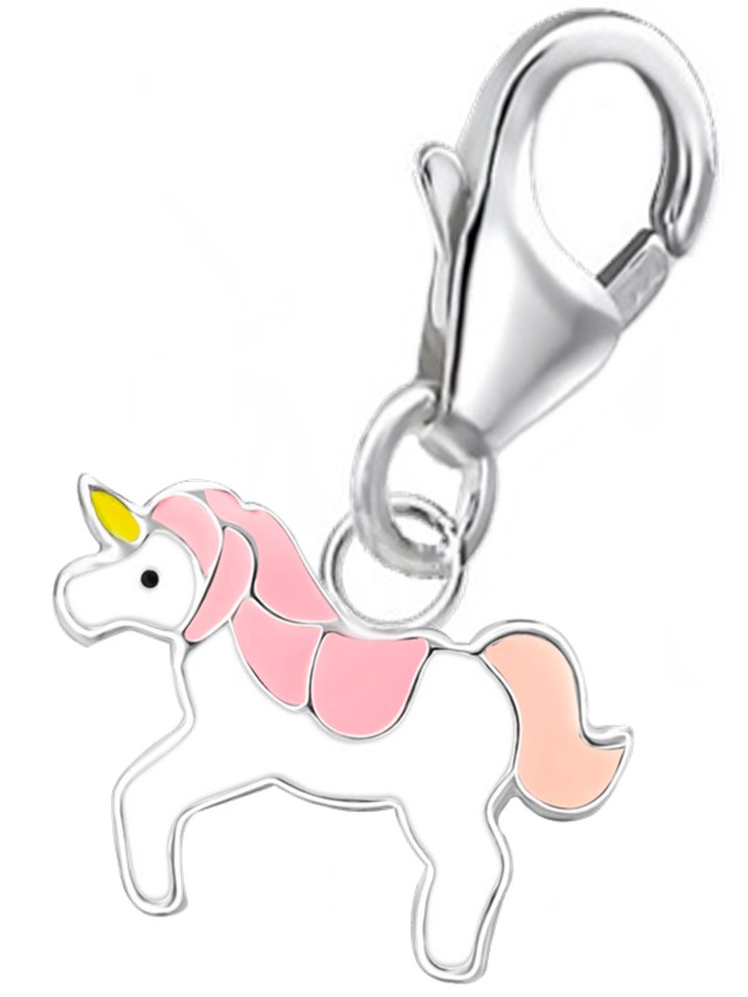 Goldene Hufeisen Charm-Einhänger Einhorn Pferd Karabiner Charm 925 Sterling Silber Kinder, 925 Sterling Silber mit emaile Silberschmuck für Armband für Kinder