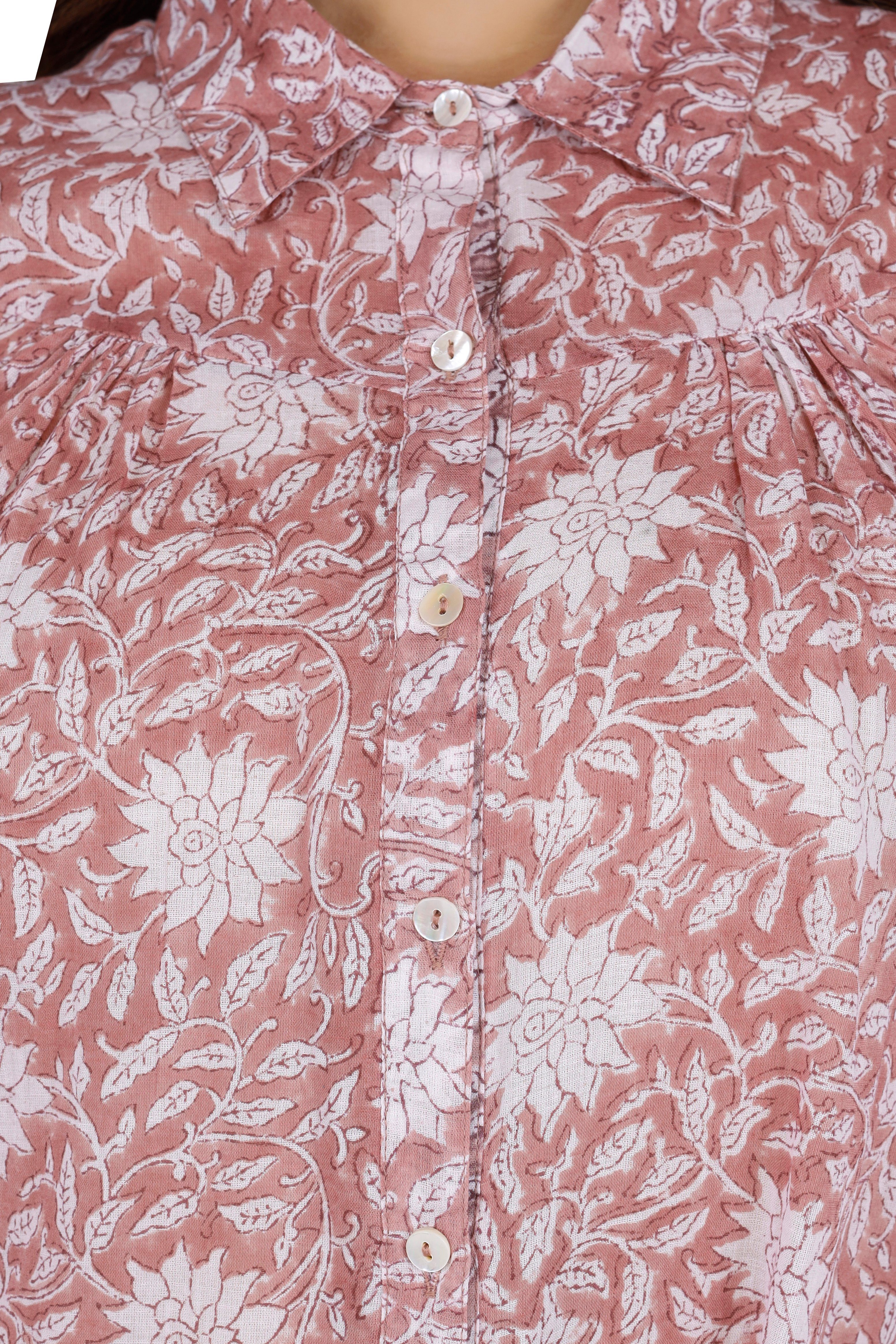 Bekleidung Handbedruckte rosa Longbluse Baumwollbluse.. Bohobluse, alternative Guru-Shop luftige