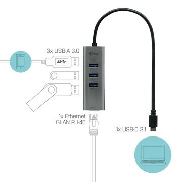 I-TEC USB-Verteiler USB-C Metal HUB 3 Port + Gigabit Ethernet Adapter