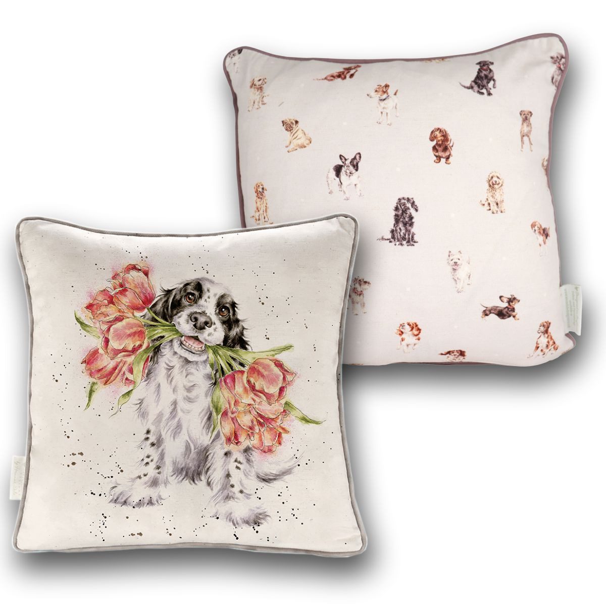 Dekokissen Wrendale Designs Baumwoll-Leinen Kissen Hund 'Blühende Liebe'