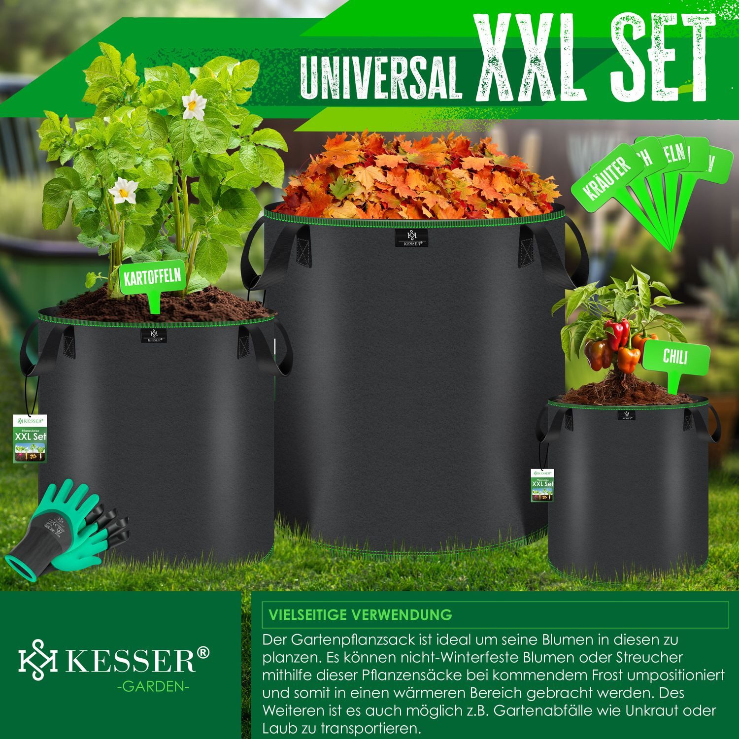 KESSER Pflanzkübel, Pflanzsäcke aus Vlies Kartoffel Pflanzsack Pflanztasche