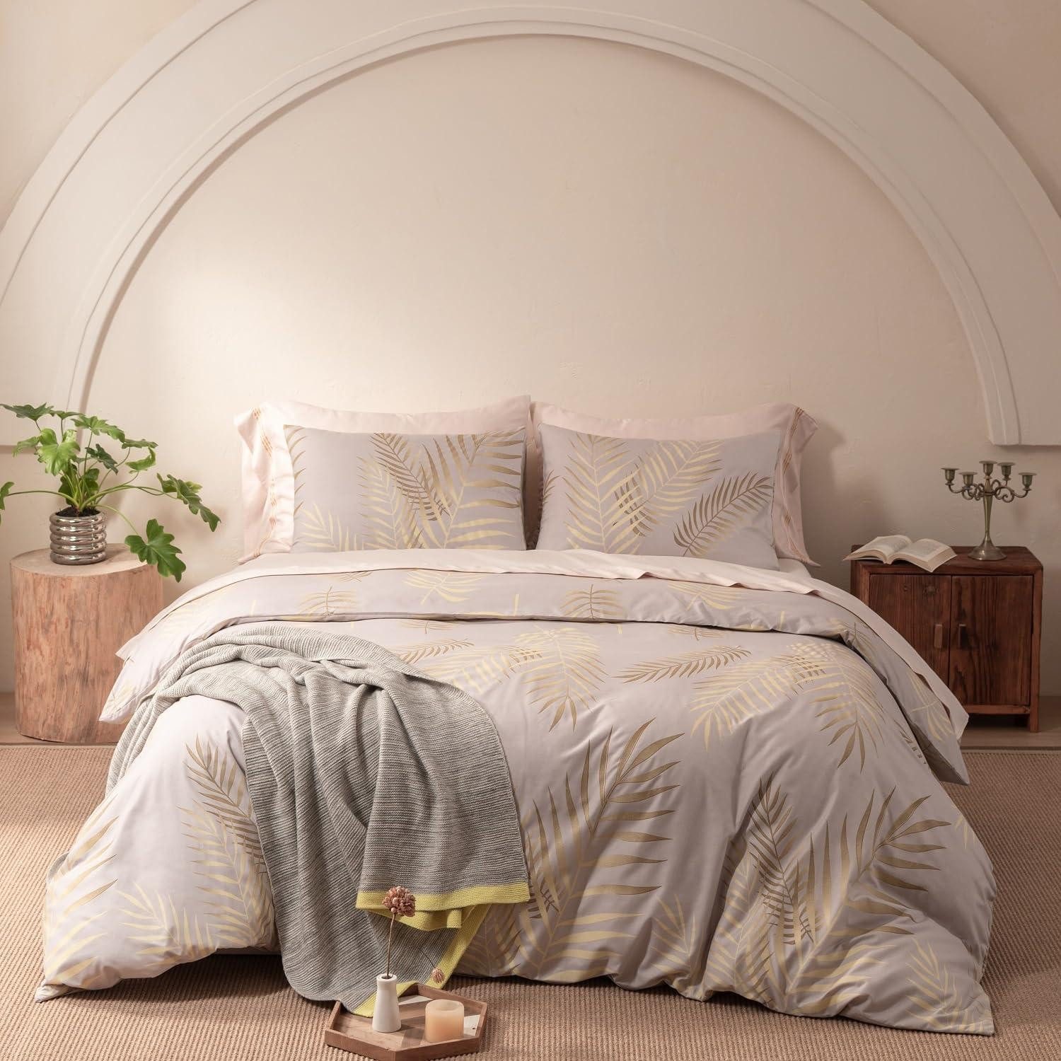 LuxusKollektion Wendebettwäsche Bettwäsche 135x200 beige gold Blätter Wendebettwäsche