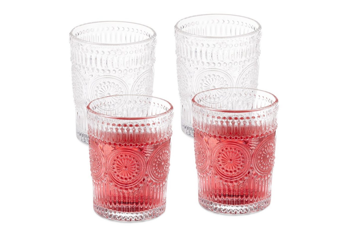 relaxdays Gläser-Set Vintage Trinkgläser 4er Set 300 ml, 4-tlg., Glas