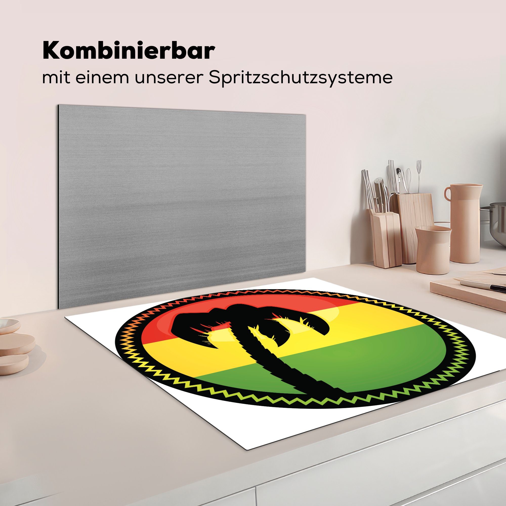 MuchoWow Palme Reggae-Flagge, einer Illustration einer küche Ceranfeldabdeckung, cm, 78x78 Vinyl, für Eine Arbeitsplatte tlg), (1 Herdblende-/Abdeckplatte mit