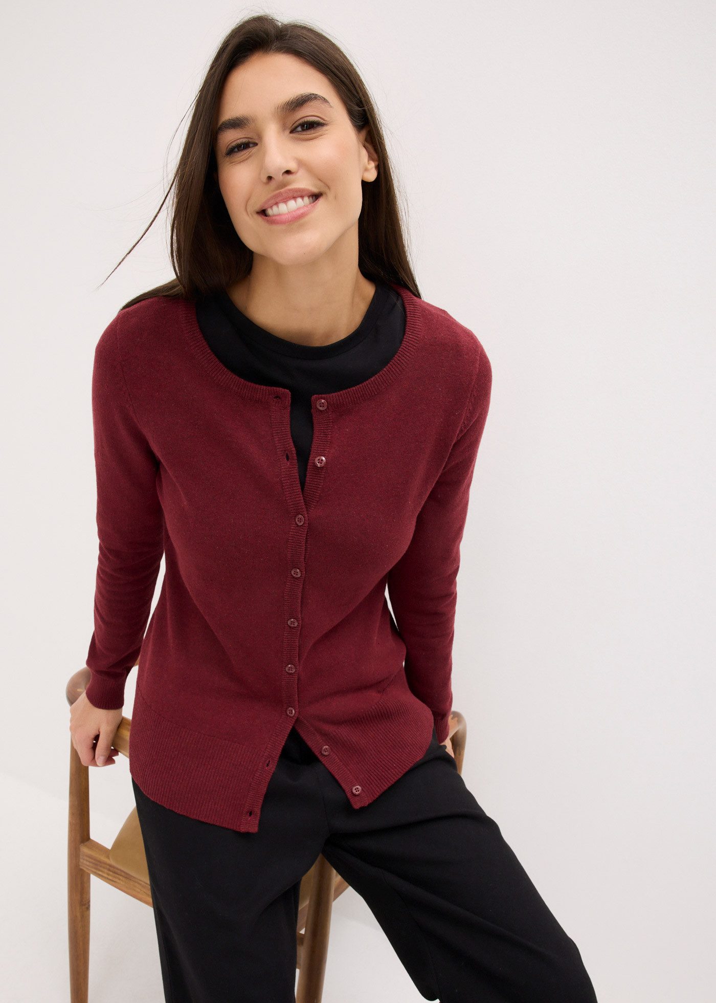 bonprix Strickjacke gerade Passform, unifarben, aus Baumwollmischung, mit Knopfleiste