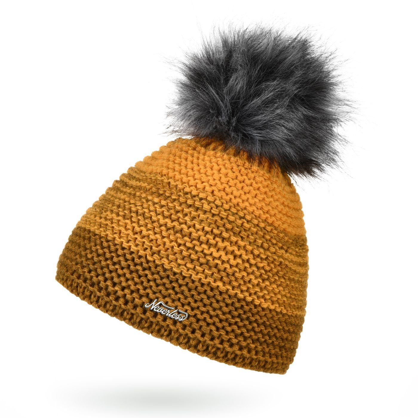 Neverless Bommelmütze Damen Mütze gefüttert Fleece-Innenfutter Fell-Bommel günstig online kaufen