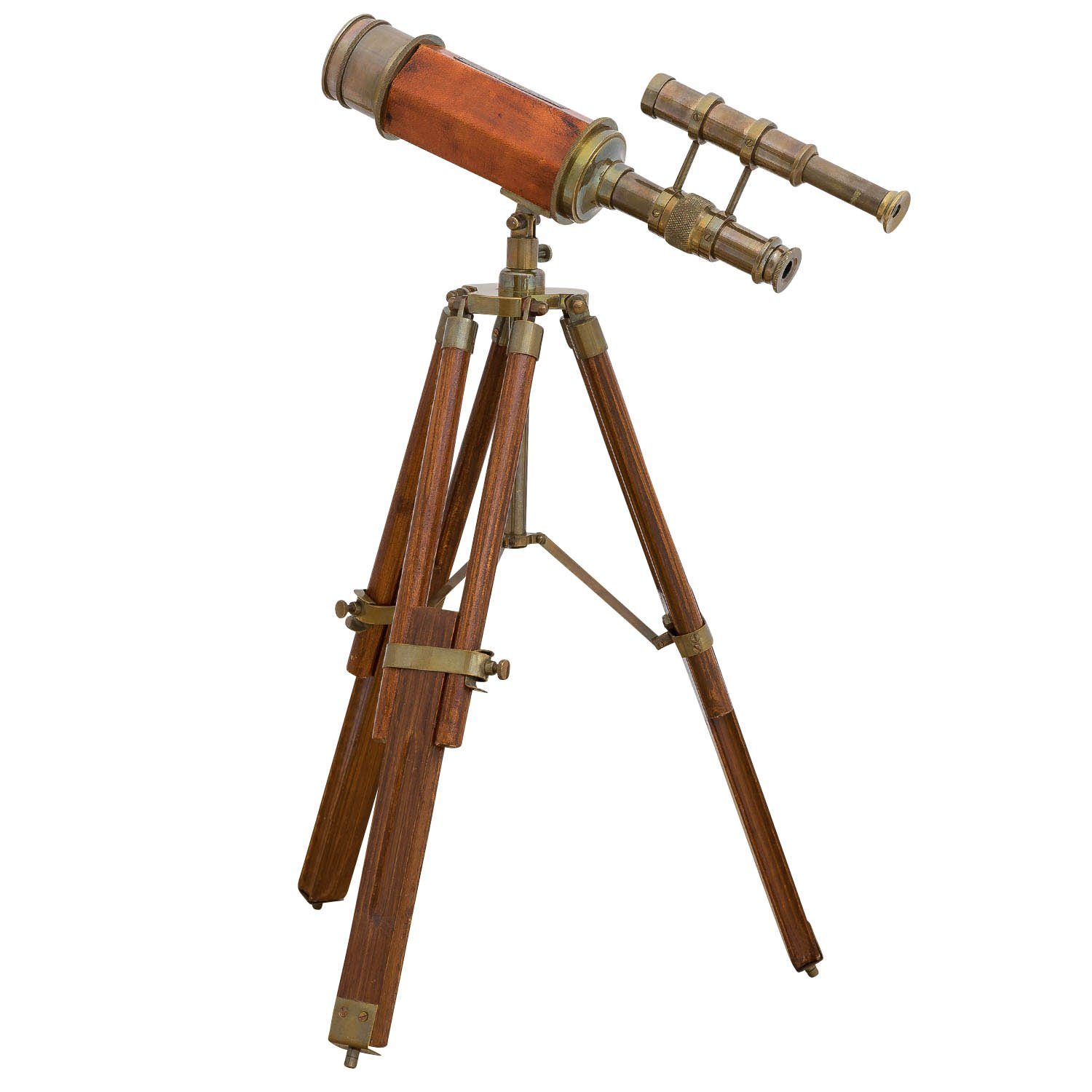 Aubaho Teleskop Doppel-Teleskop mit Holz-Stativ Fernglas Antik-Stil Fernrohr Messing