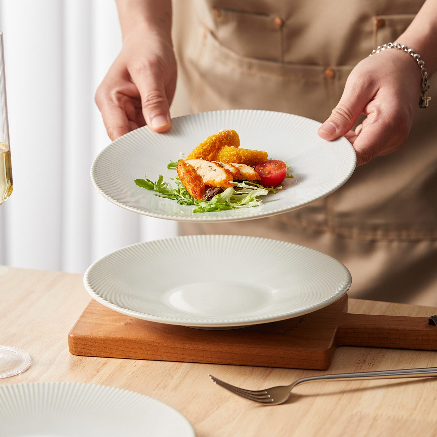 JIWOO Teller 6er Ø21,7cm, Pastateller Frühstücksteller Salatteller Dessertteller, (6 St), Keramik Hochwertiges Tellerset WeiB Mikrowellen spülmaschinenfest