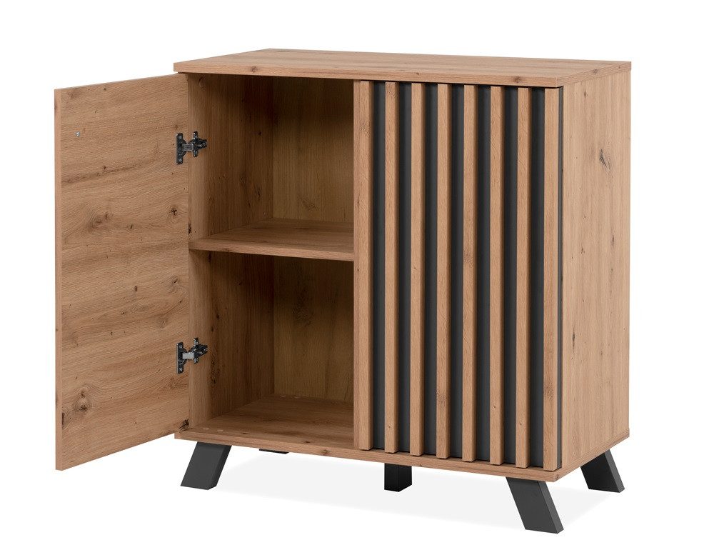 Finori Sideboard Kommode Medan, mit 3D-Lamellen, Artisan Eiche / anthrazit