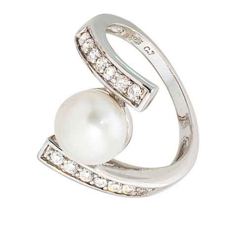 JOBO Perlenring Ring mit Perle und Zirkonia, 925 Silber rhodiniert