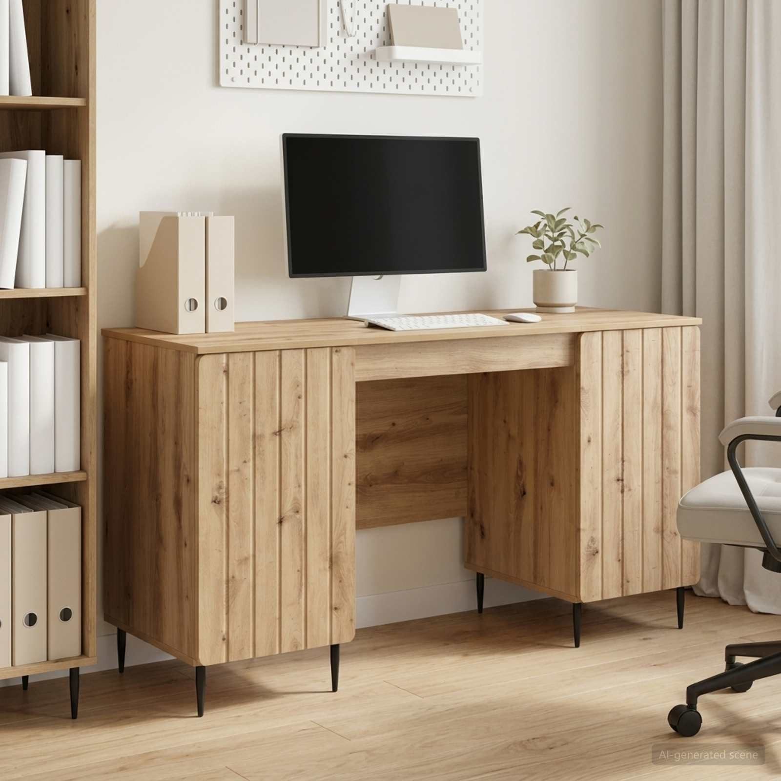 furnicato Schreibtisch 142,5 x 50 x 75 cm Artisan-Eiche (1-St), Stabiler Arbeitstisch mit Pendeltüren und viel Stauraum im Wohnzimmer