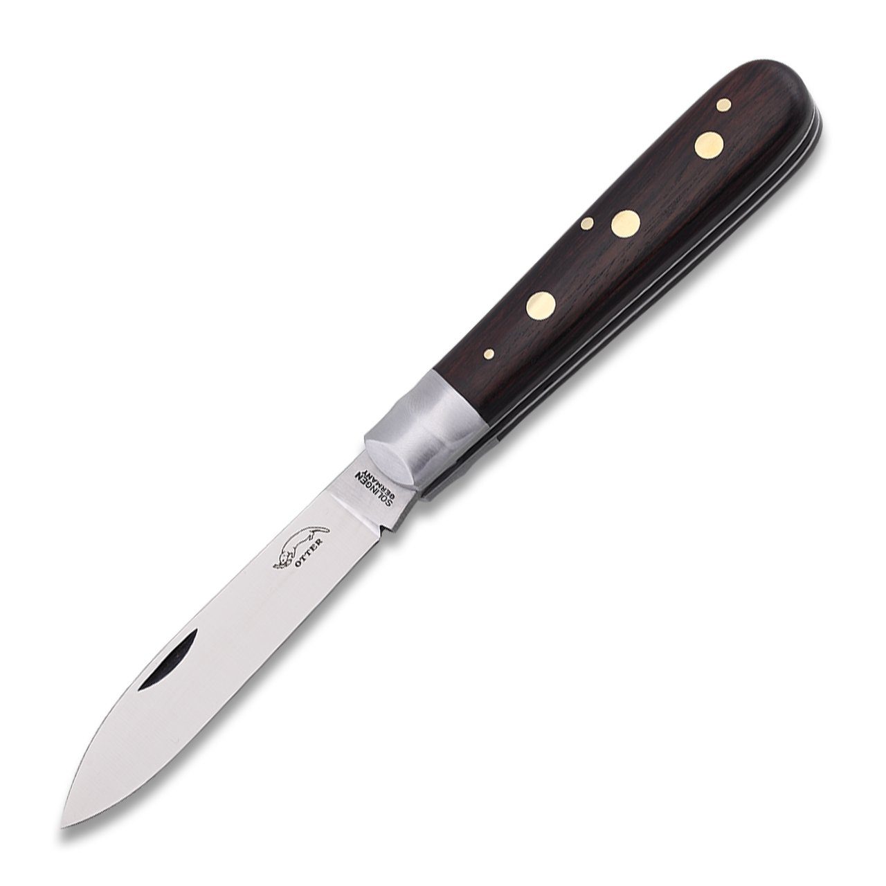 Otter Messer Taschenmesser Drei-Nieten-Messer Grenadill Klinge Carbonstahl, nicht rostfrei, Messingnieten, Slipjoint