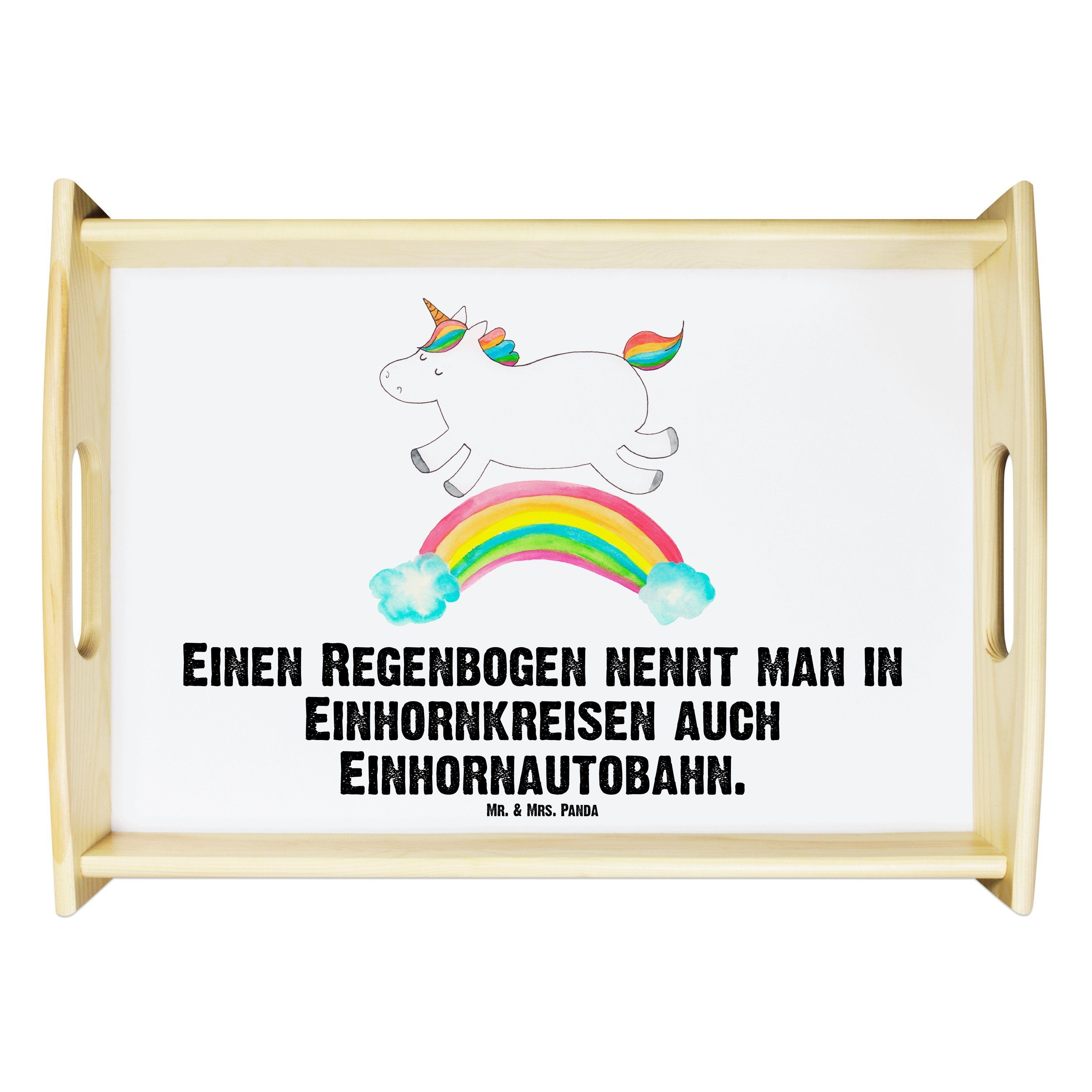 Mr. & Mrs. Panda Tablett Einhorn Regenbogen - Weiß - Geschenk, Unicorn, Einhornautobahn, Küche, Echtholz lasiert, (1-tlg)