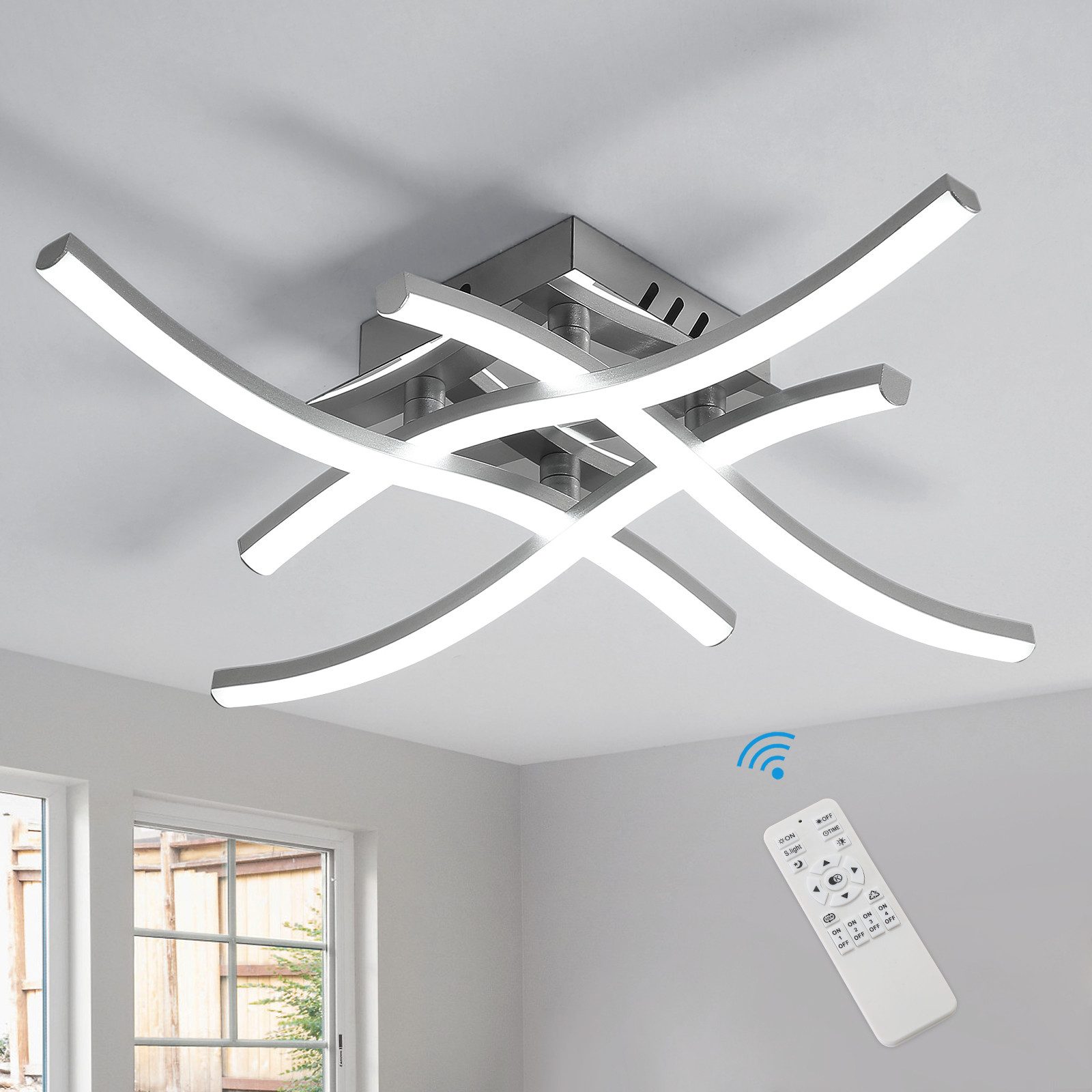 Riserva Deckenleuchten LED Deckenleuchte 28W dimmbar, Silber, Fernbedienung, LED wechselbar