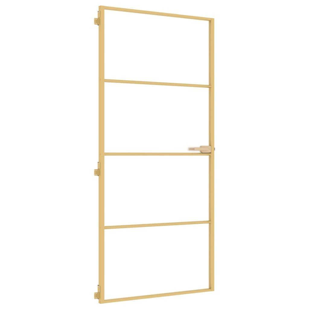 vidaXL Zimmertür Innentür Zimmertür Glas Schlank Golden 93x201,5 cm Hartglas und Alumin
