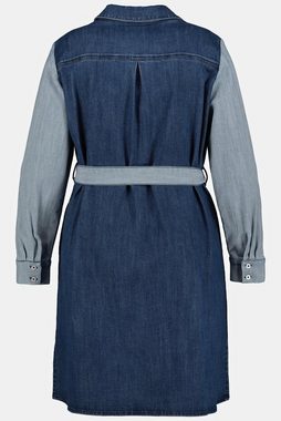 Ulla Popken Jerseykleid Jeanskleid Colorblocking A-Linie Hemdkragen