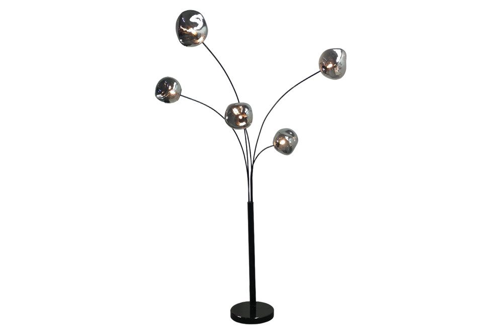 riess-ambiente Stehlampe LIQUID DIAMOND 200cm smoke grau/schwarz – 5 Kugelschirme aus Glas, Ein-/Ausschalter, ohne Leuchtmittel, mehrarmiges Design mit Marmorfuß – ideal für Lounge oder Essbereich