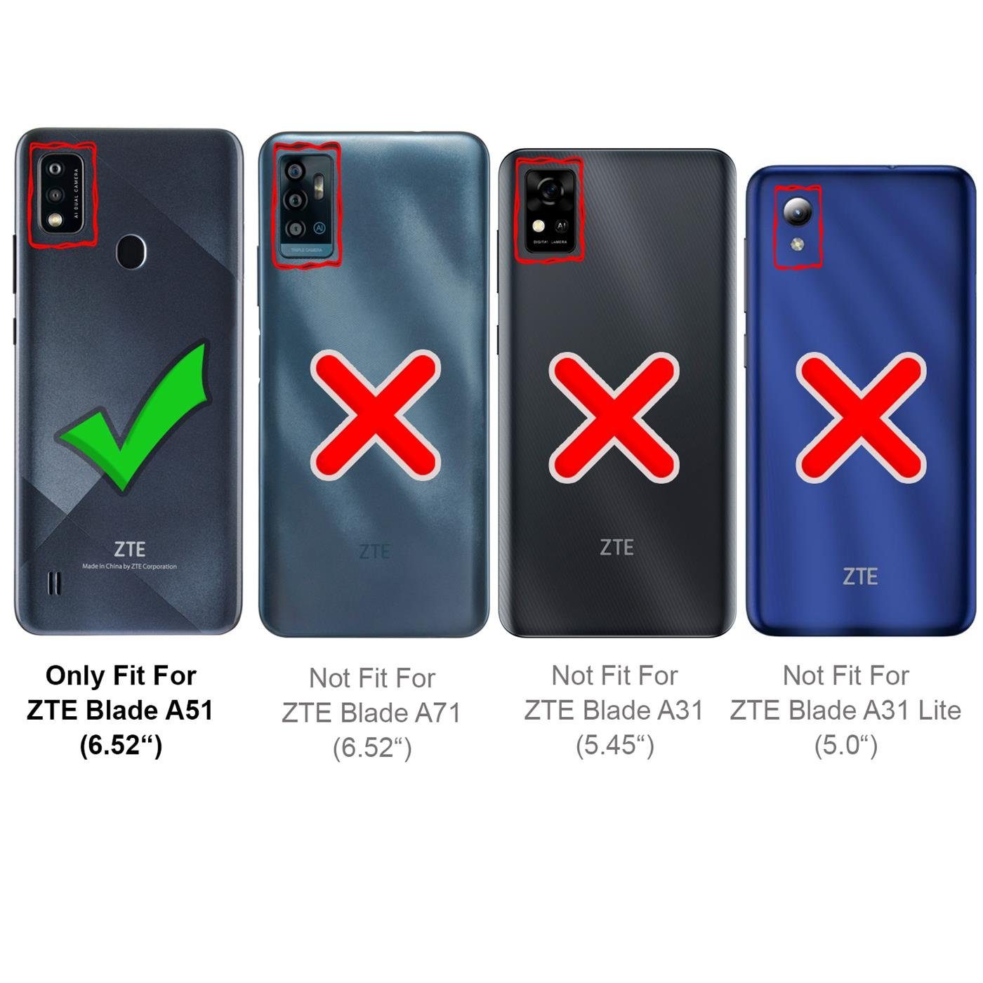 CoolGadget Handyhülle Wallet Klapp Tasche Book Case für ZTE Blade A51 6,6 Zoll, Hülle Klapphülle Flip Cover Etui Schutzhülle