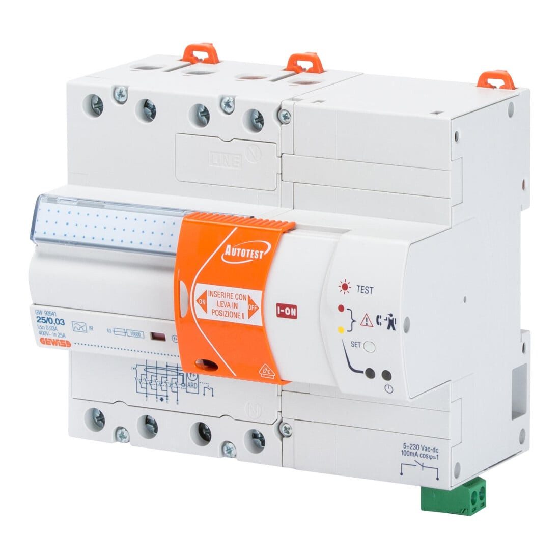 Gewiss Schalter Gewiss FI-Schutzschalter 4P 63A 0,03B IR 7M GW90923B