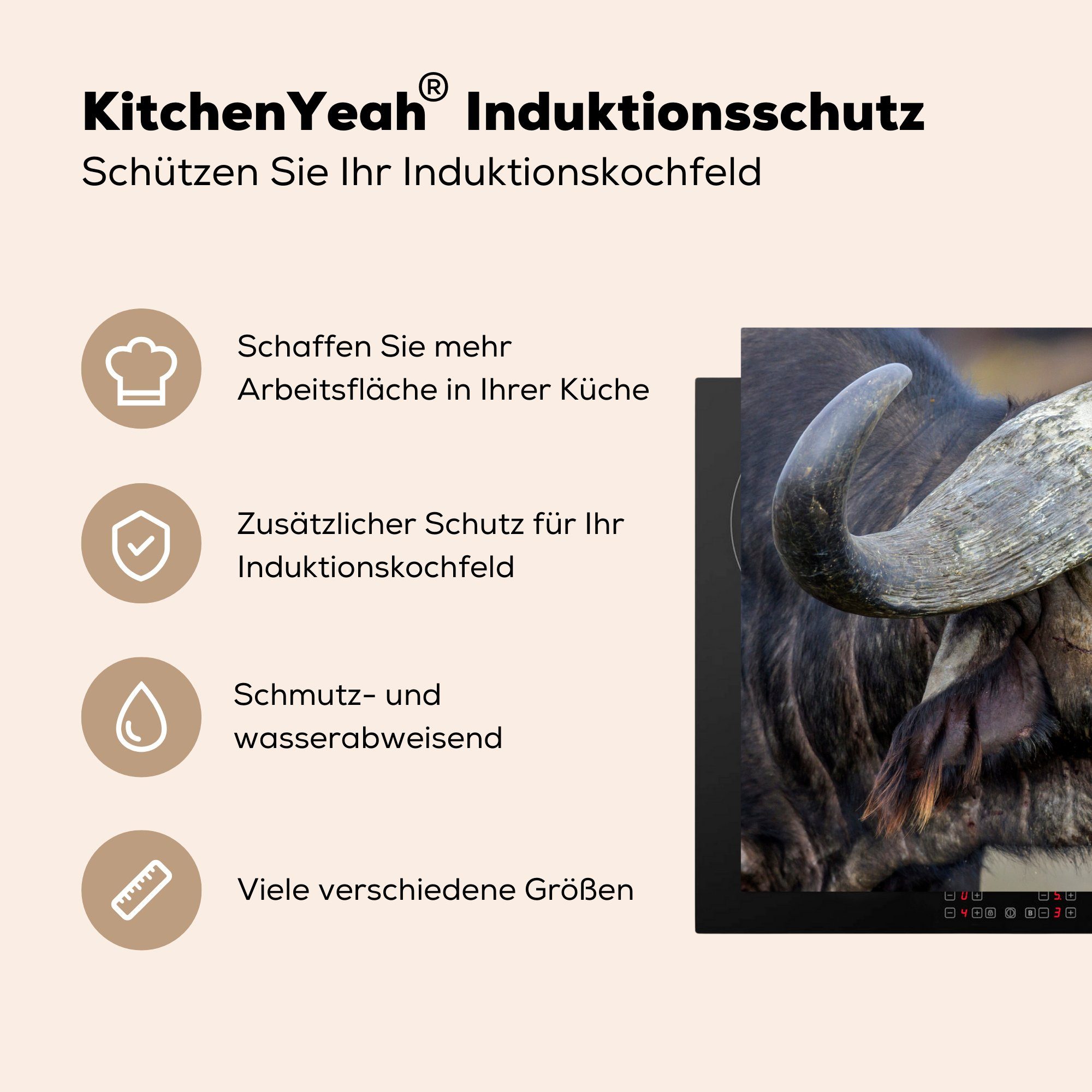 Tiere, für (1 Induktionskochfeld cm, tlg), MuchoWow - Büffel küche, Ceranfeldabdeckung Vinyl, 81x52 Schutz Vogel Herdblende-/Abdeckplatte - die