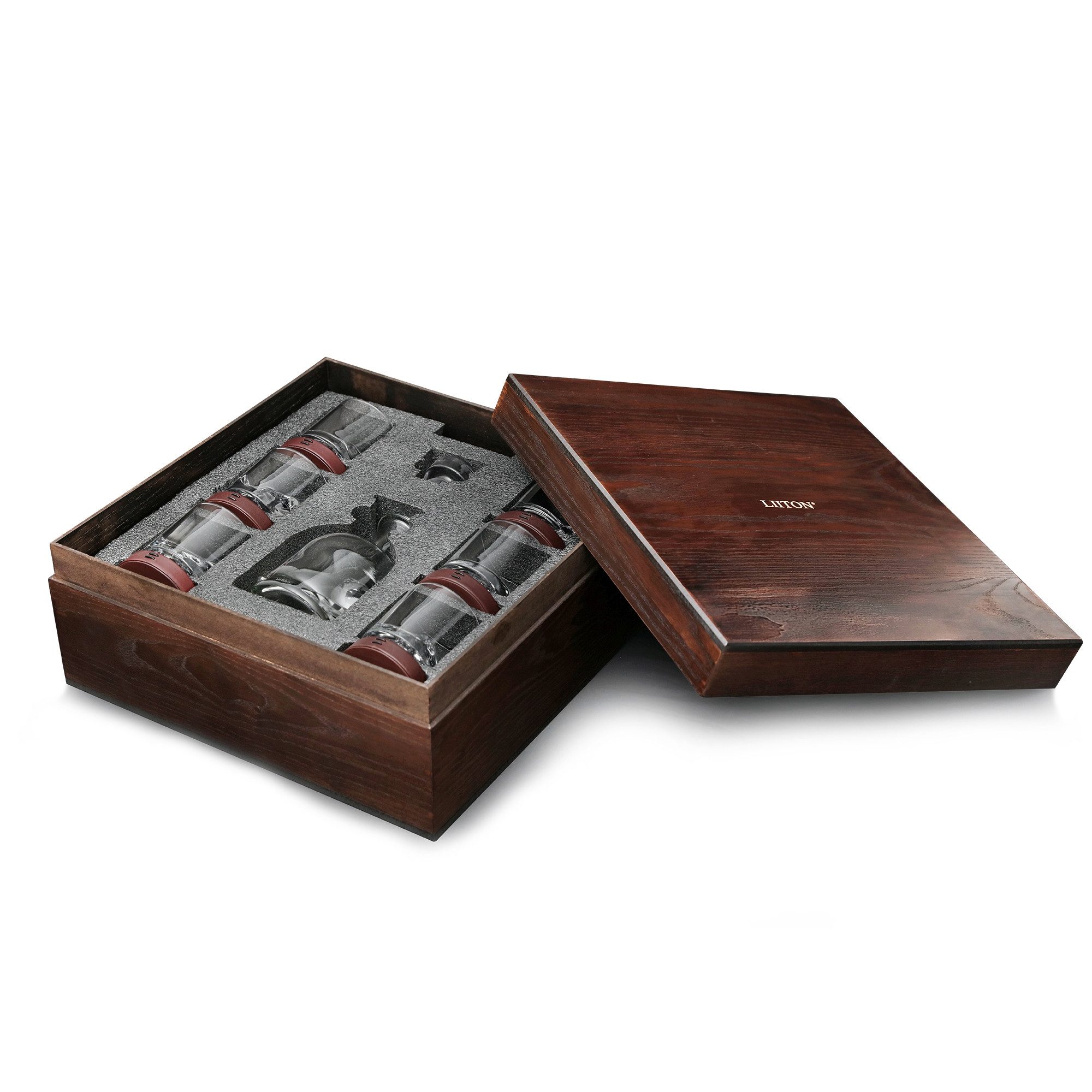 LIITON Gläser-Set LIITON Whisky Gläser Whiskeygläser mit Dekanter Luxus-Set 15-tlg, Material: Glas, Leder