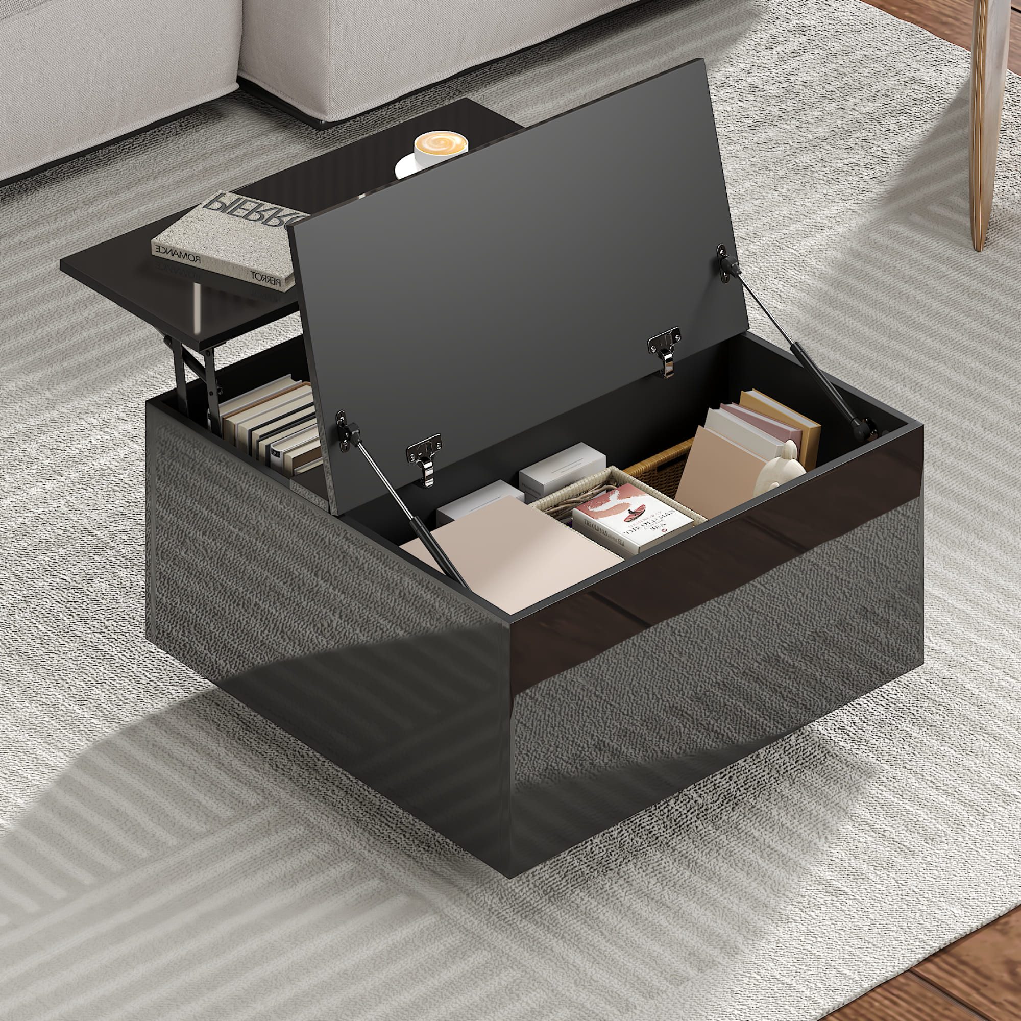 radelldar Couchtisch Wohnzimmertisch höhenverstellbar Stauraum  (40-54) x 78 x 78cm (1-St), Höhenverstellbare Tischplatte