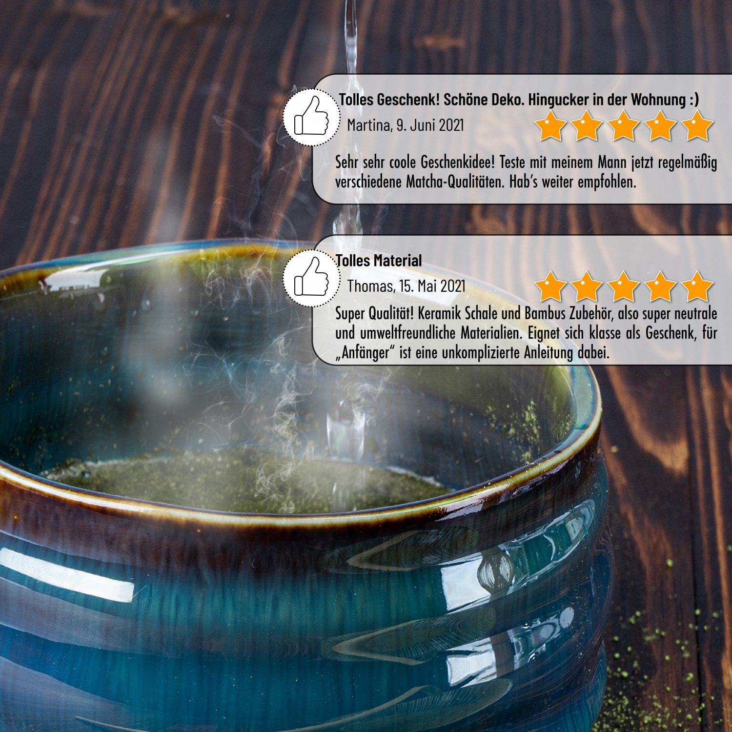 Dimono Teeglas DIMONO Matcha Tee Set–Teezubereitung Set mit Chasen, Schale & Zubehör, Japanische Tee-Schale Matchaschale aus gebranntem Ton