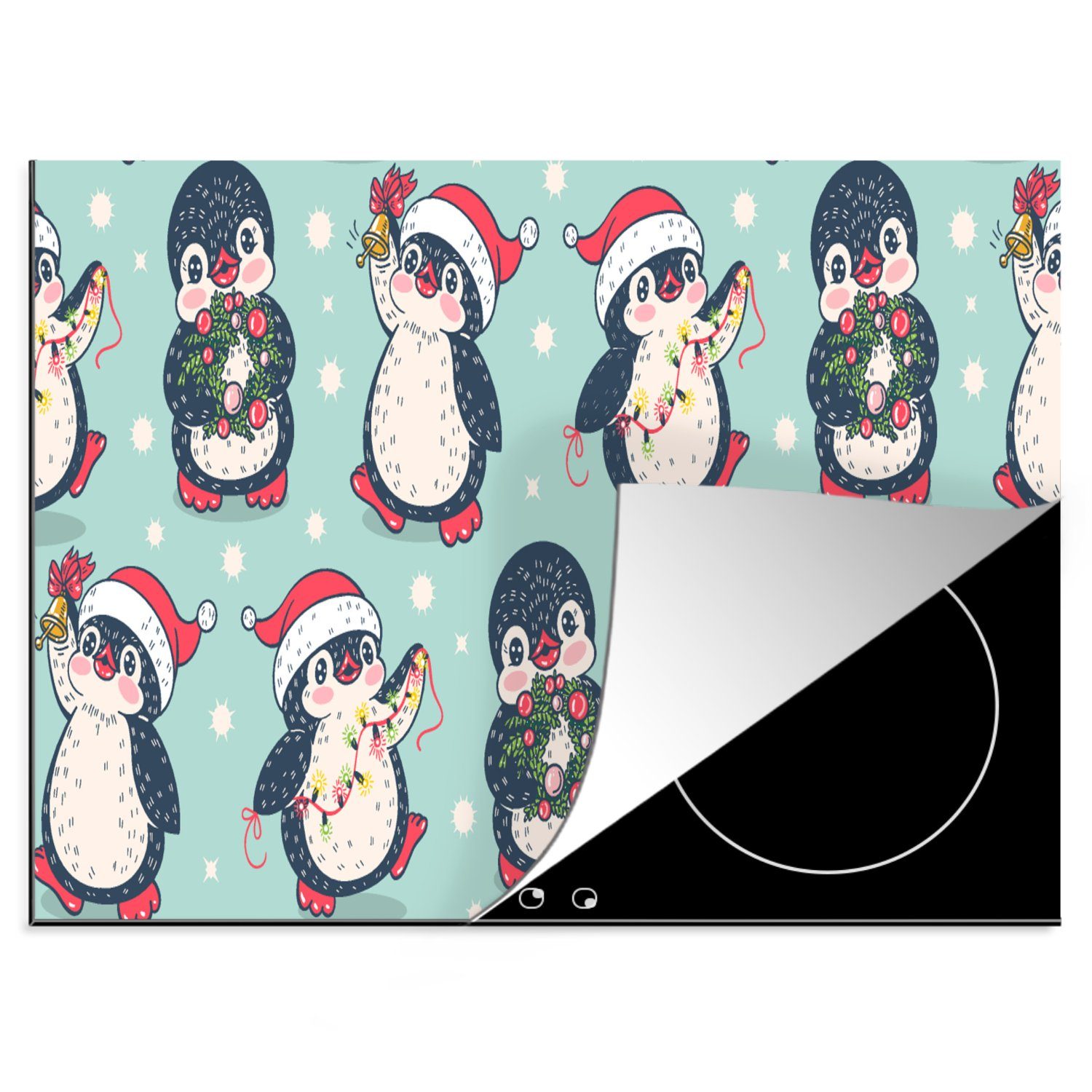 Lichterkette Vinyl, - Schnittmuster, Mobile Pinguin - - Arbeitsfläche nutzbar, Weihnachtskranz MuchoWow Herdblende-/Abdeckplatte tlg), cm, Ceranfeldabdeckung (1 60x52