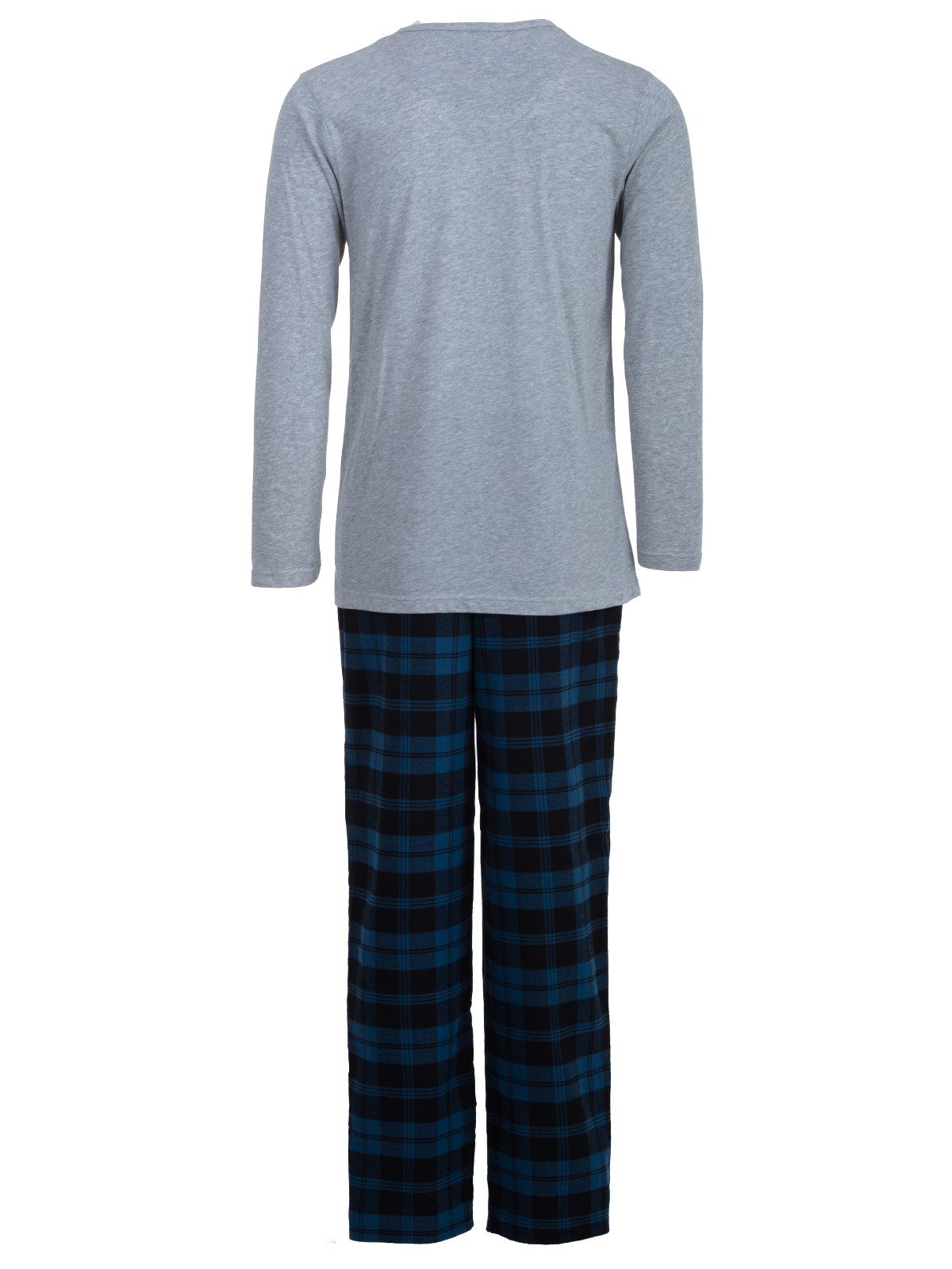 Henry Terre Pyjama Carlo Langarm - Hose & Brusttasche Karo Design Shirt Uni Knopfleiste – Bild 3 von 5