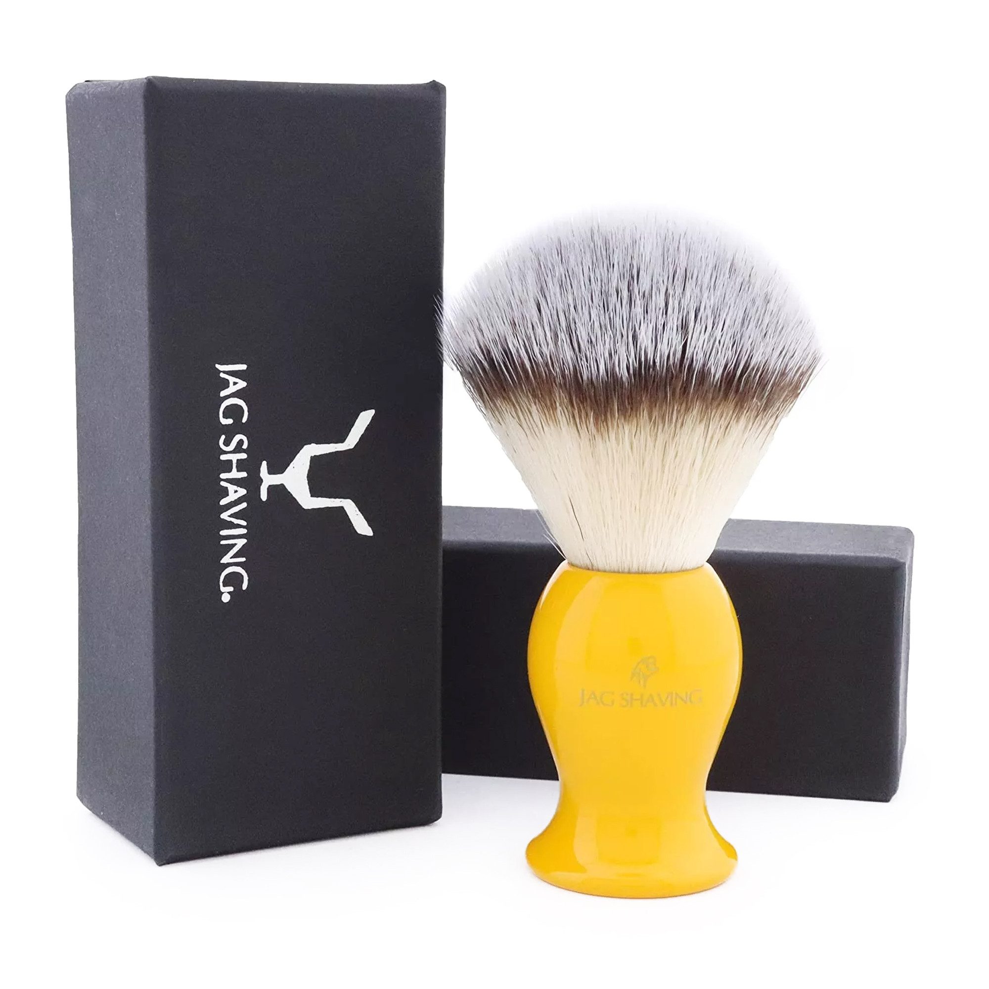 JAG SHAVING Rasierpinsel Rasierpinsel aus Kunsthaar mit Silberspitze, gelb, 1x brush, 1 tlg., Schaumrasur für Männer, 100 % synthetisch