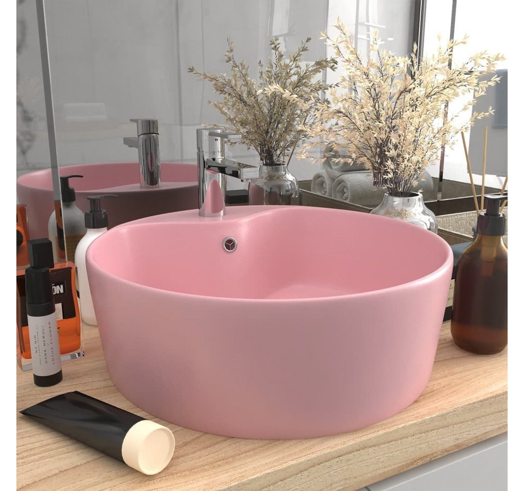 Thumbnail - vidaXL Waschbecken Waschbecken Badezimmer Aufsatzwaschbecken mit Überlauf Matt Rosa 36x13