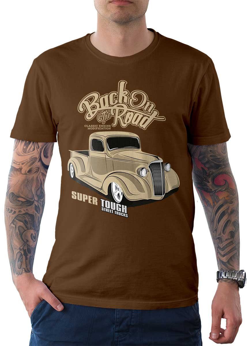 Rebel On Wheels Bomberjacke Herren T-Shirt Tee Street Truck mit Auto / US-Car Motiv Braun