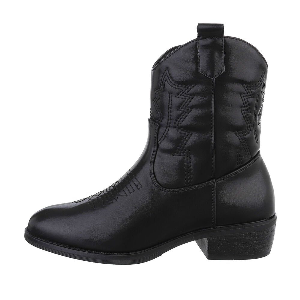 Ital-Design Kinder Cowboyboots Western Stiefelette Blockabsatz Stiefeletten in Schwarz