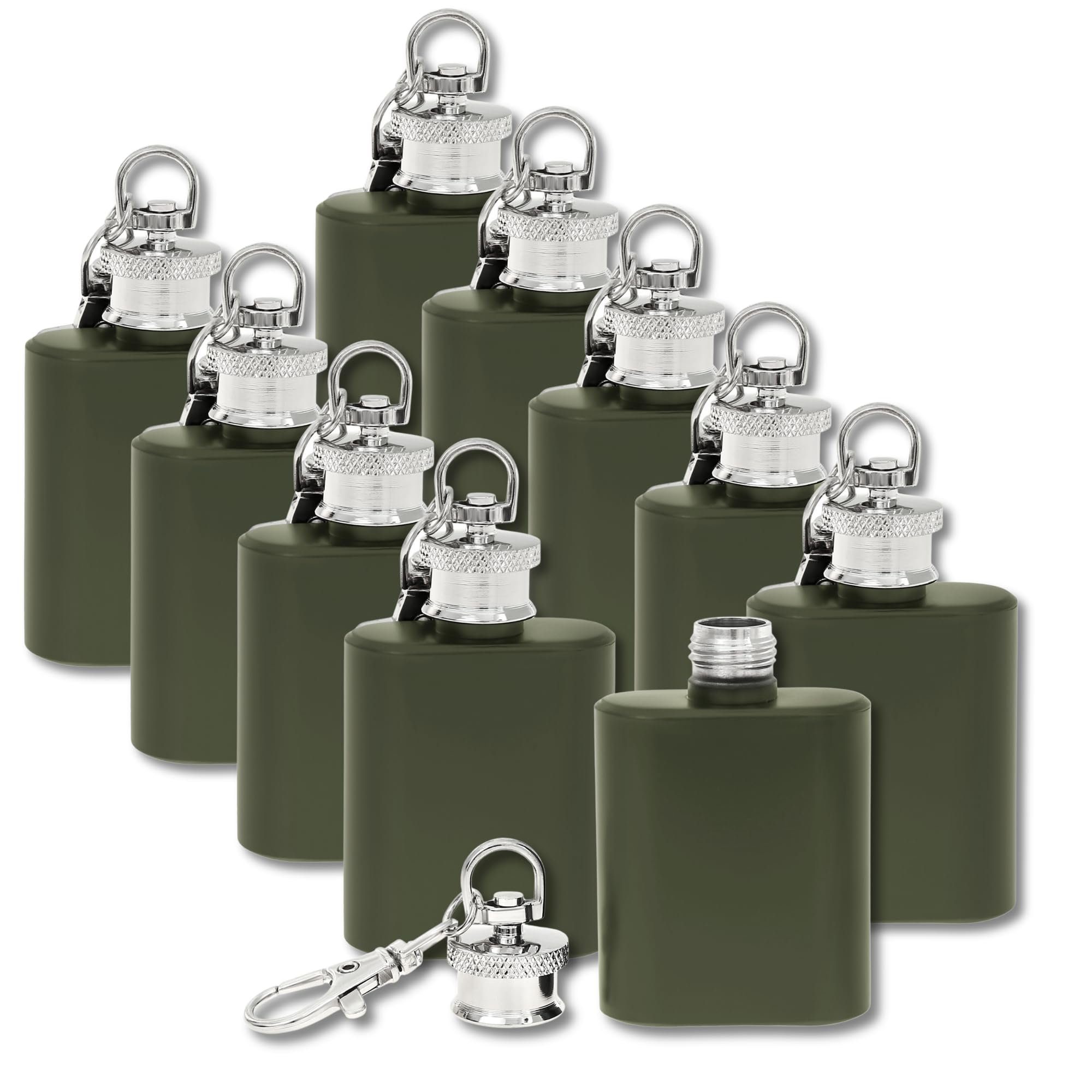 Flanacom Flachmann Mini Schlüsselanhänger Schwarz Silber Grün Edelstahl, Klein 1oz (30ml) Geschenke für Männer Adventskalender, 10 x 7 x 7 cm