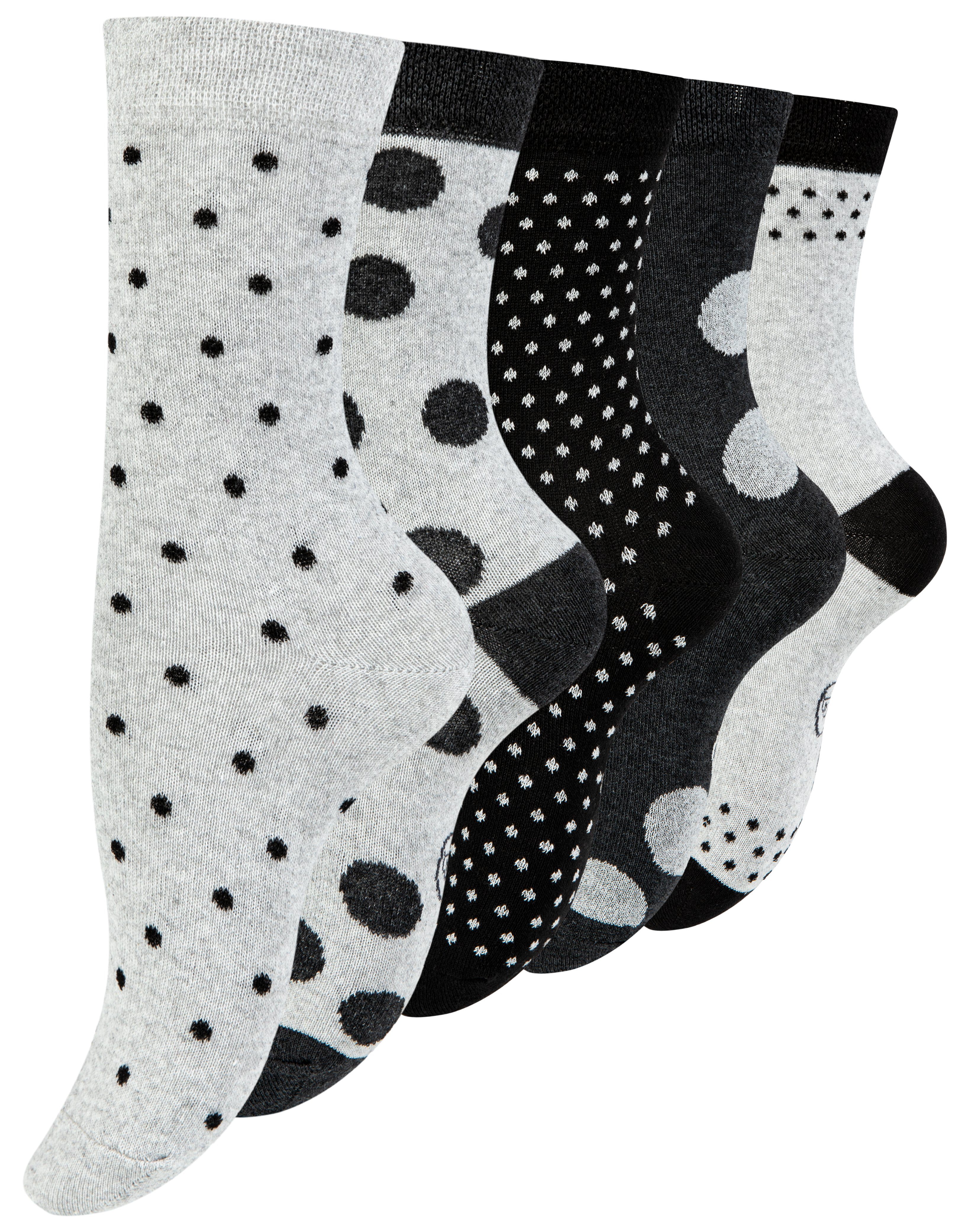 Paolo Renzo Langsocken Frauen Casual Socken gepunktet oder geringelt (5-Paar) Atmungsaktive Damen Socken gemustert aus hochwertiger Baumwolle