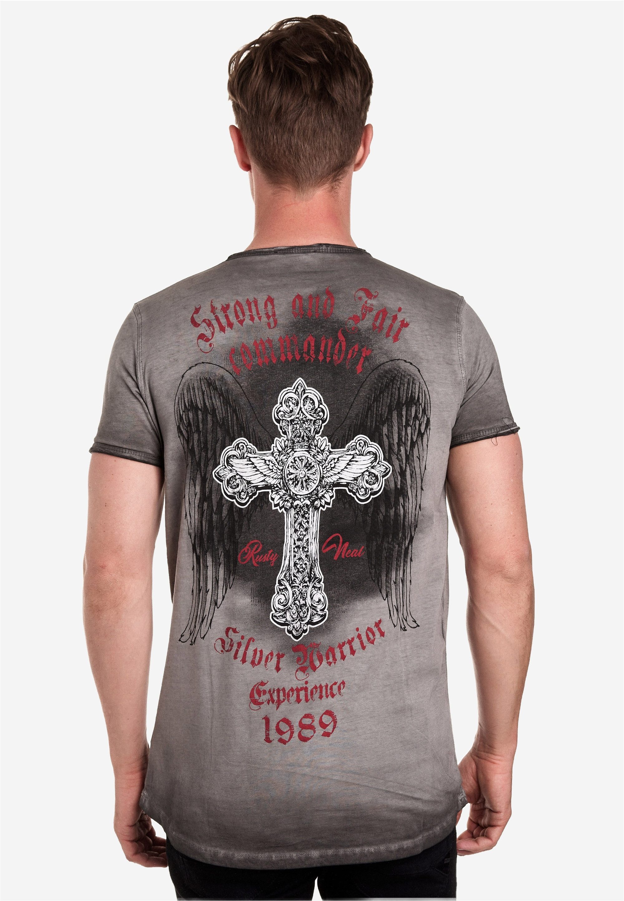 Rusty Neal T-Shirt mit modischer Knopfleiste – Bild 4 von 5