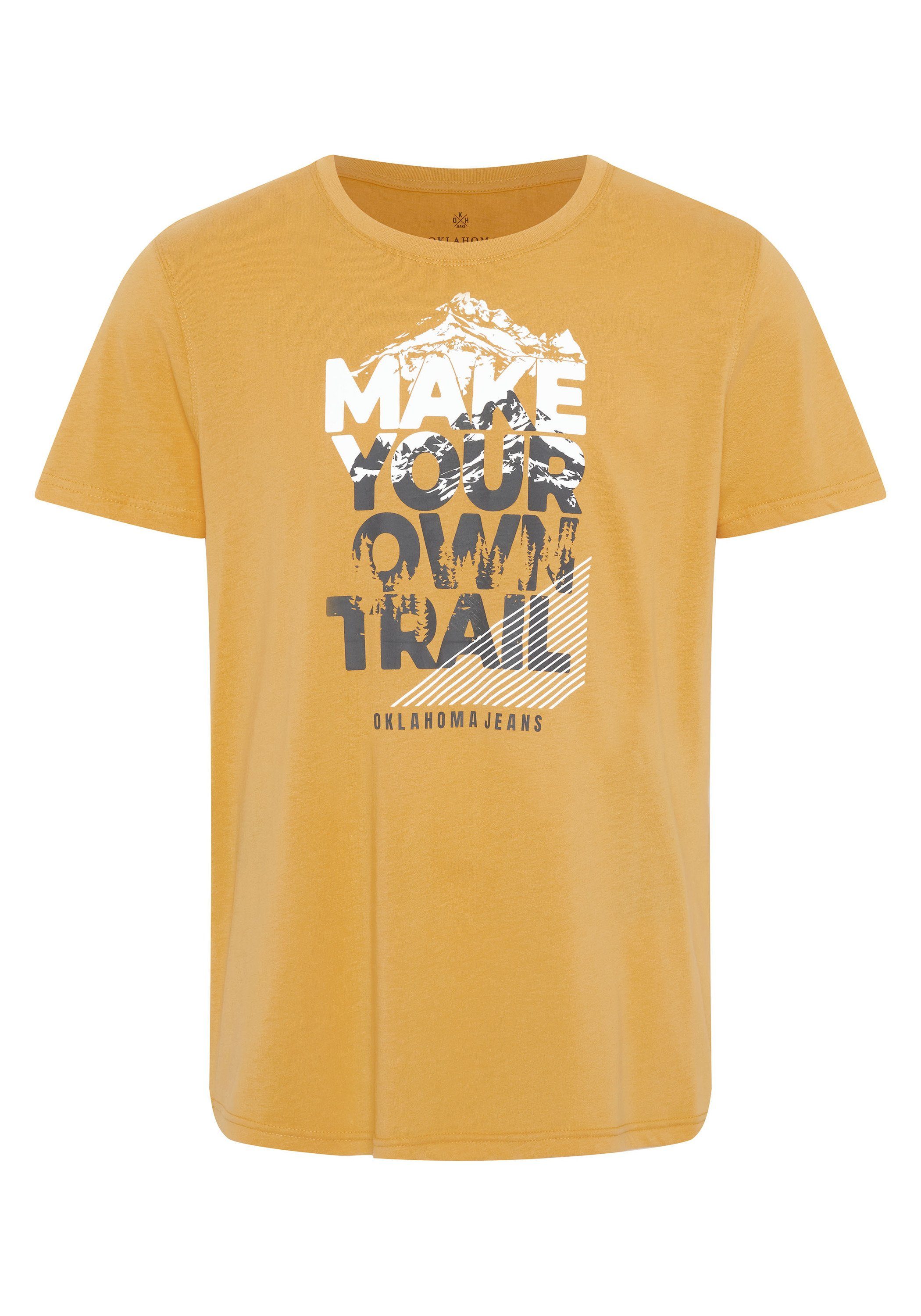 Oklahoma Jeans Print-Shirt mit Schriftzug im Mountain-Look 14-0941 Beeswax