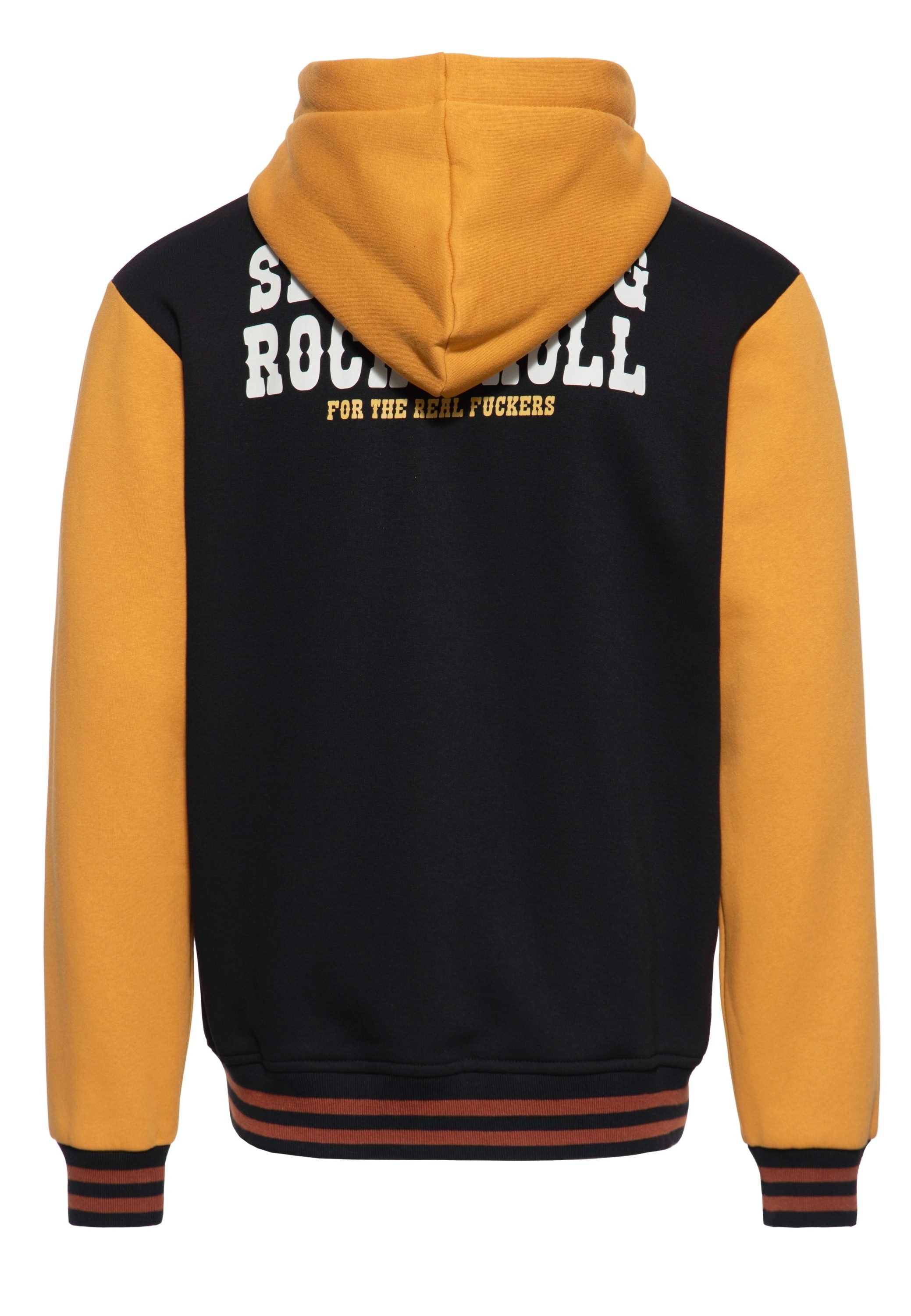 KingKerosin Kapuzensweatjacke Sex, Drugs & Rock 'n' Roll (1-tlg) mit Backprint und Chenille-Patch