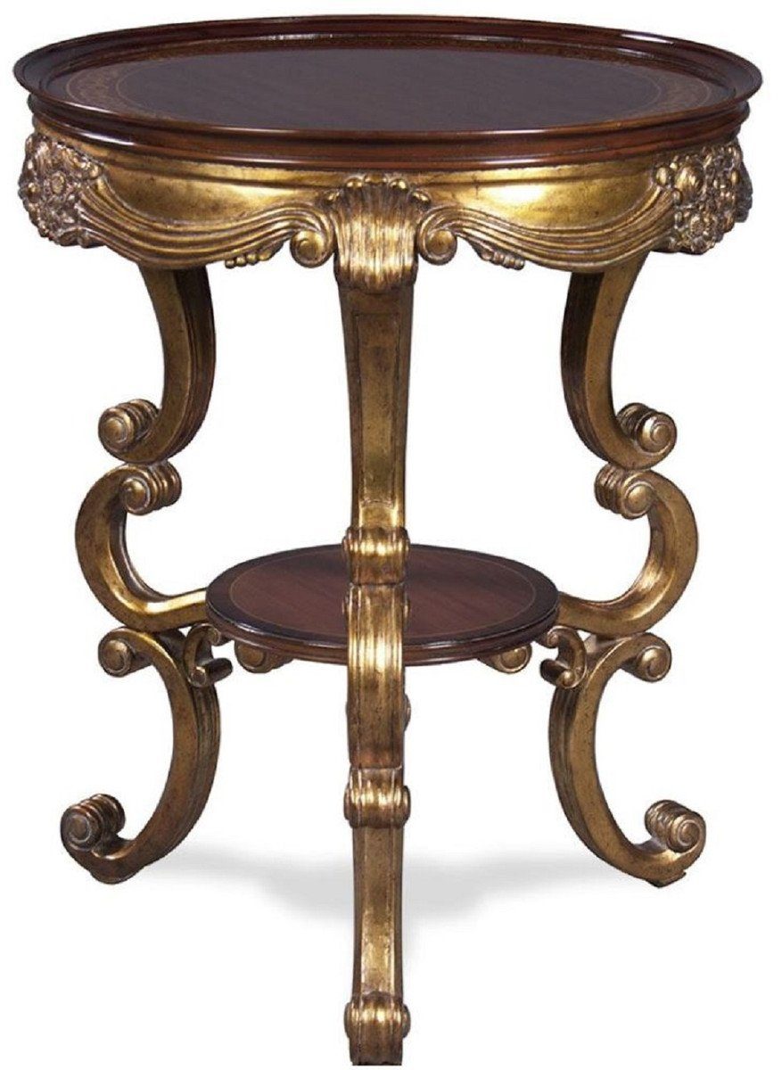 Casa Padrino Beistelltisch Luxus Tisch x Gold im Barock 70 Beistelltisch Runder - Barockstil Mahagoni - Dunkelbraun Barock cm Ø Möbel 58 H. 