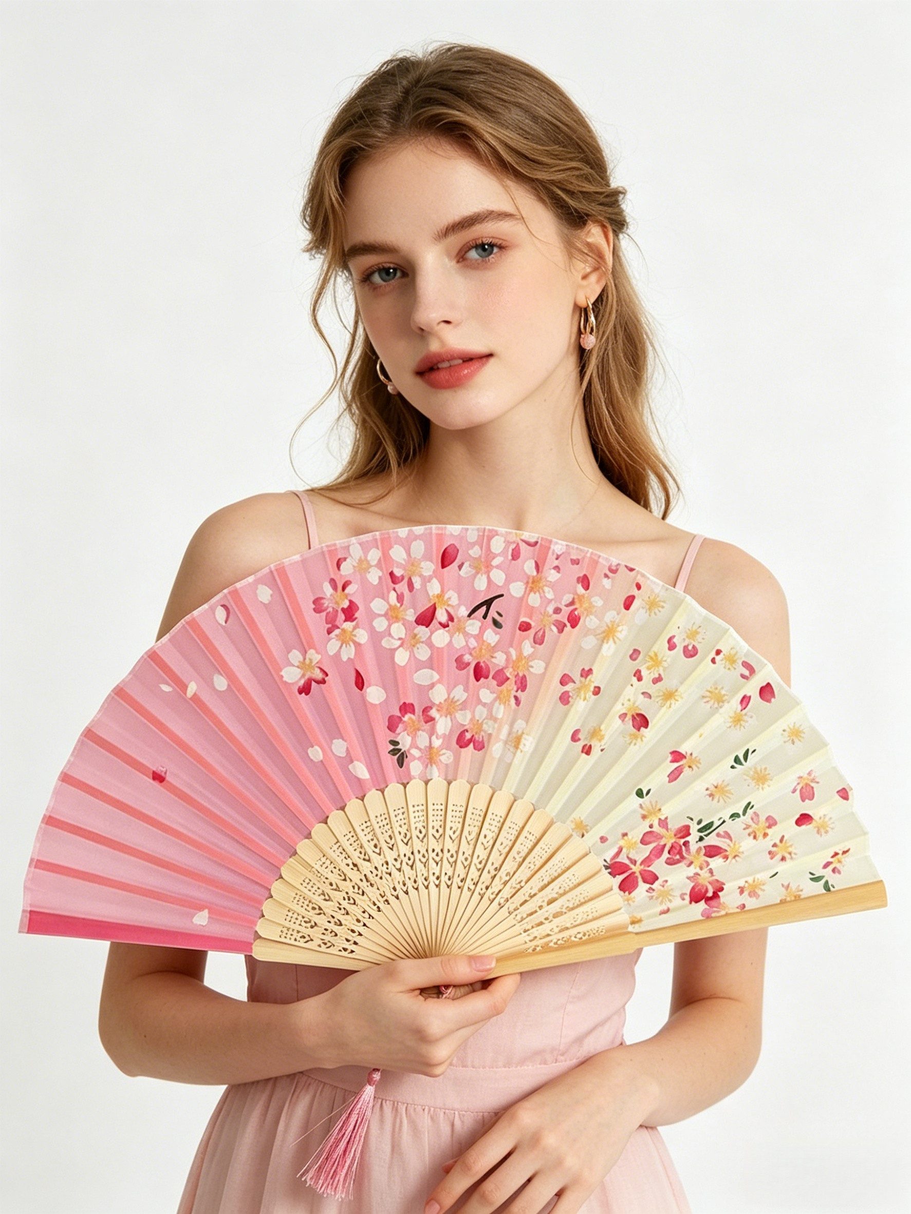 FOUORTUNATE-BEE Handfächer Faltfächer Holzgriff Tanzfächer Quaste Deko Damen Handfächer, Eleganter Handfächer für Hochzeit Party Tanz Deko Kinder Zimmer