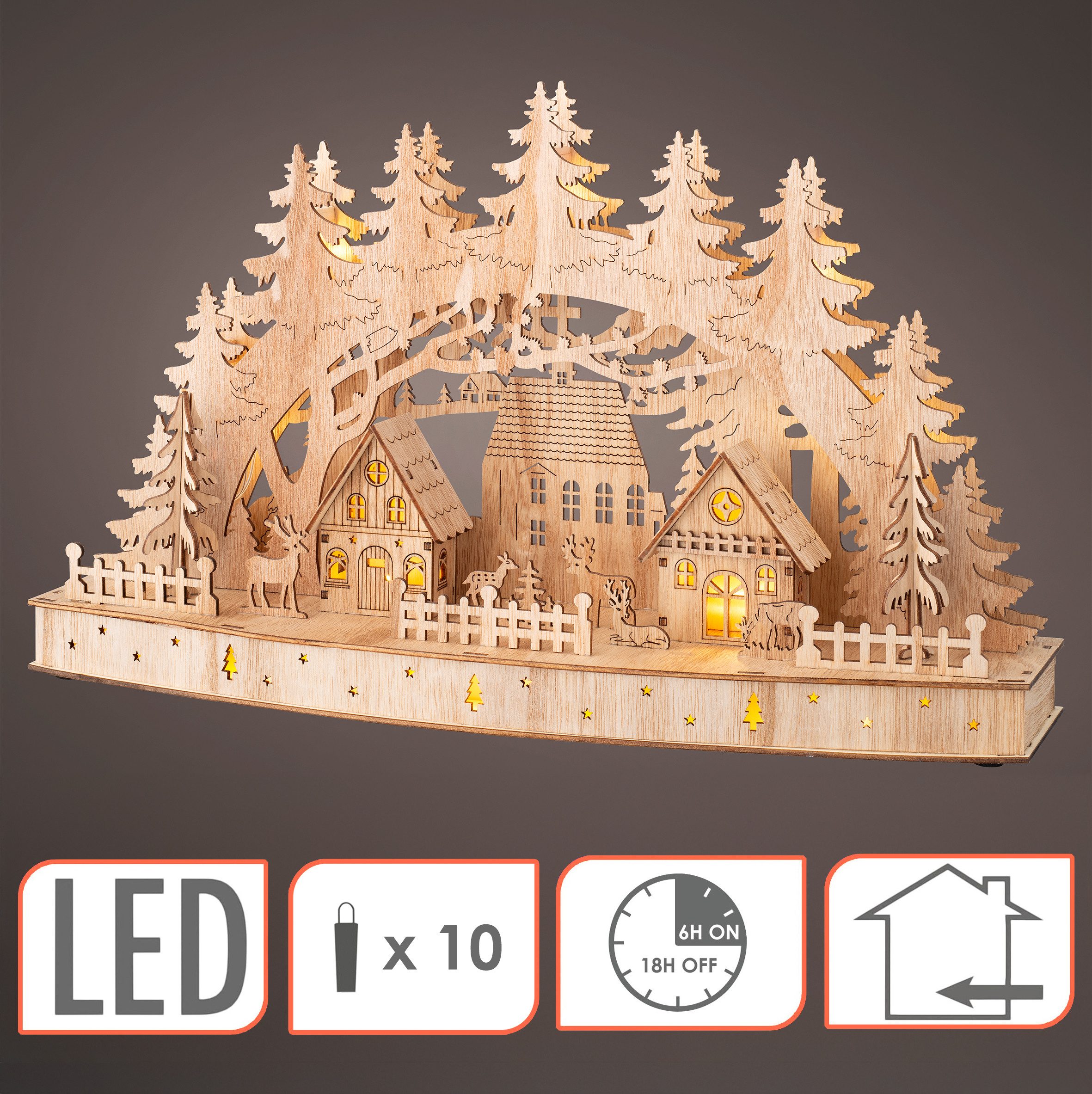 Spetebo LED Schwibbogen Weihnachtsdorf 44 x 26 cm warm weiß beleuchtet (1-tlg), mit Timer