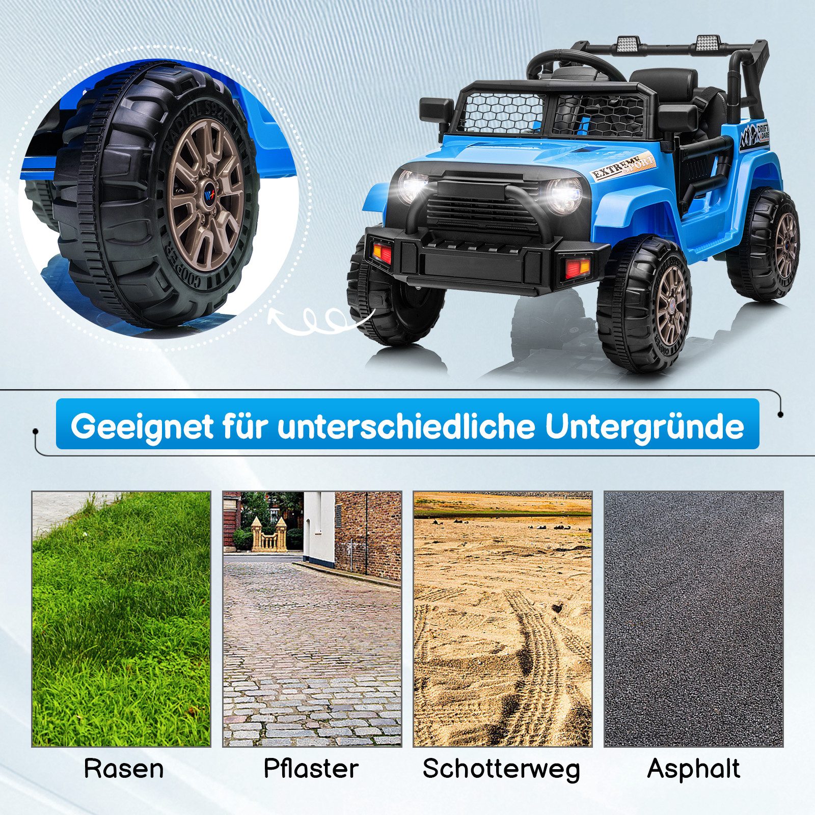 LALAHO Elektro-Kinderauto Elektrischer Aufsitz-Jeep für Kinder, mit Fernbedienung, mit Licht und Musik