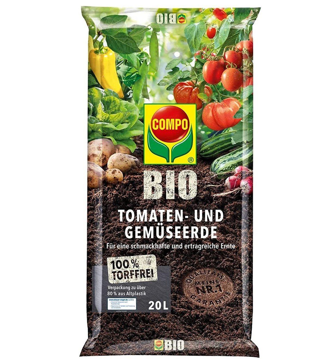 Compo Pflanzendünger COMPO Bio Tomaten und Gemüseerde, 20 Ltr